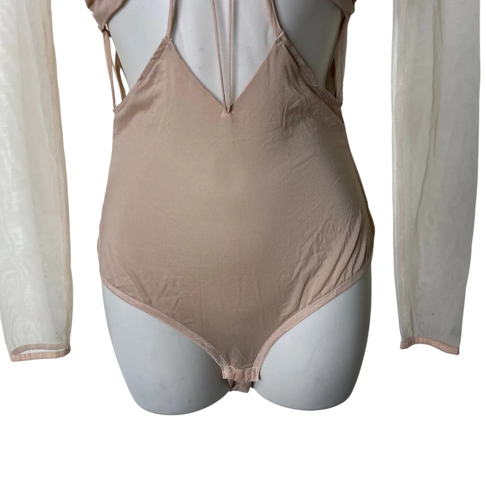 Nensi Dojaka Gathered Long Sleeve Bra Top In Sable Tan Sz XS - Image 14