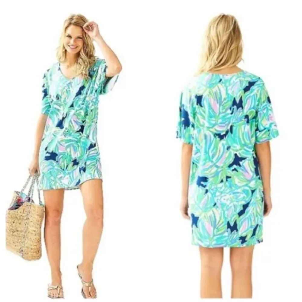 Lilly Pulitzer Women's Mini Dress Lindley Caftan Uptown Trunk Print Blue Small‎ - Image 5