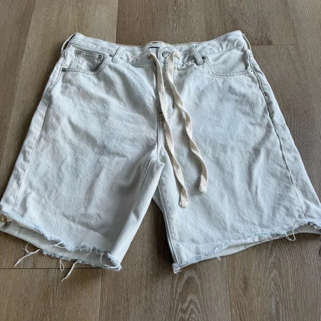 J.Crew Relaxed Knee Length Denim Short Tie Drawstring Bleach Wash - Image 2