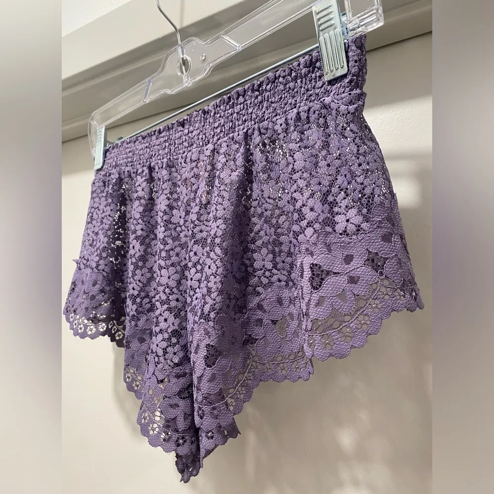 Purple Lace Scalloped See-Through Lingerie Sleep Shorts - S - Image 8