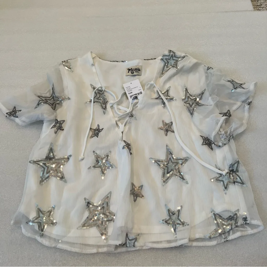 NWT Show Me Your MuMu White and Silver Star Top - Image 2
