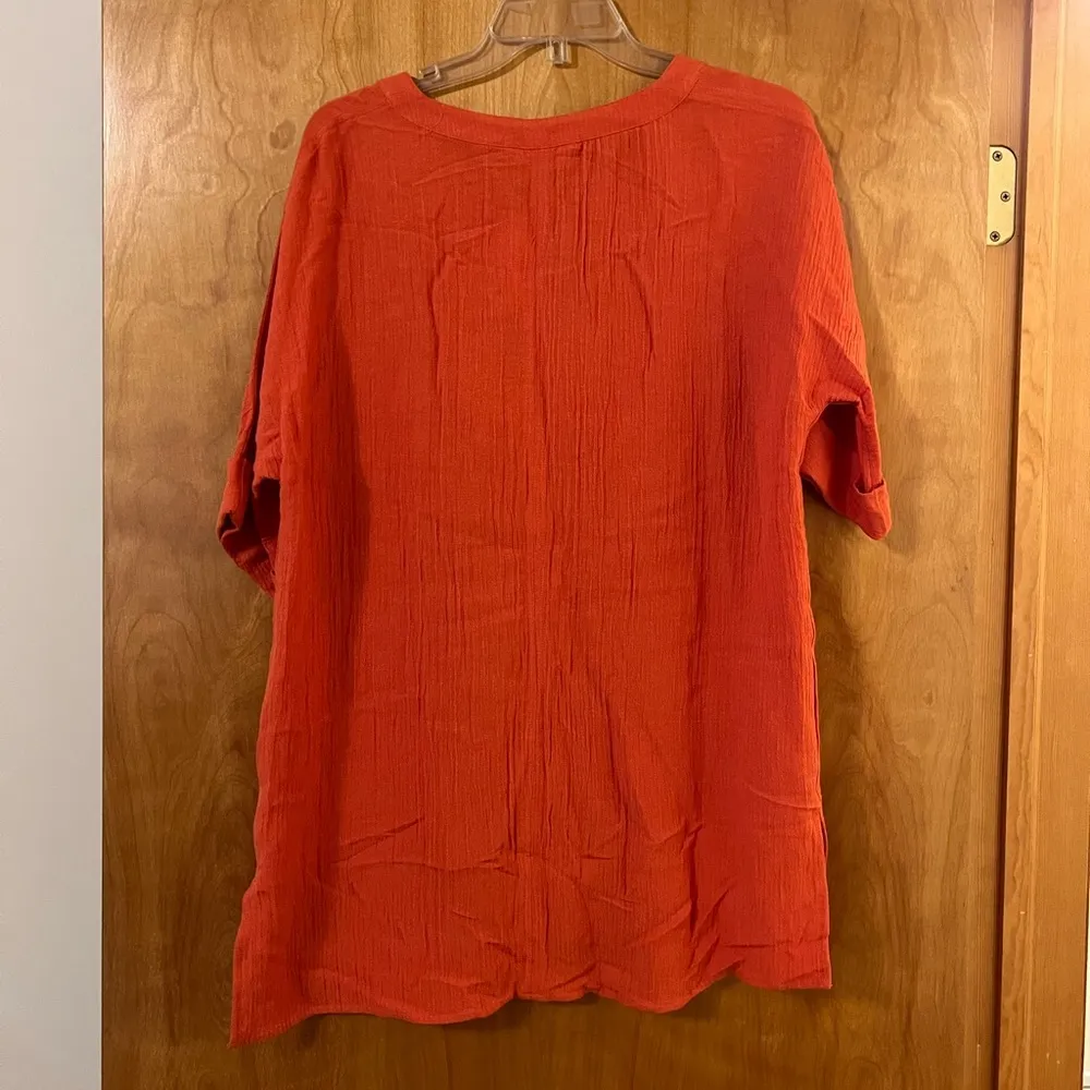 Soft Surroundings Top Talia Crinkle Gauze Orange Button Front Blouse NWT Small - Image 5
