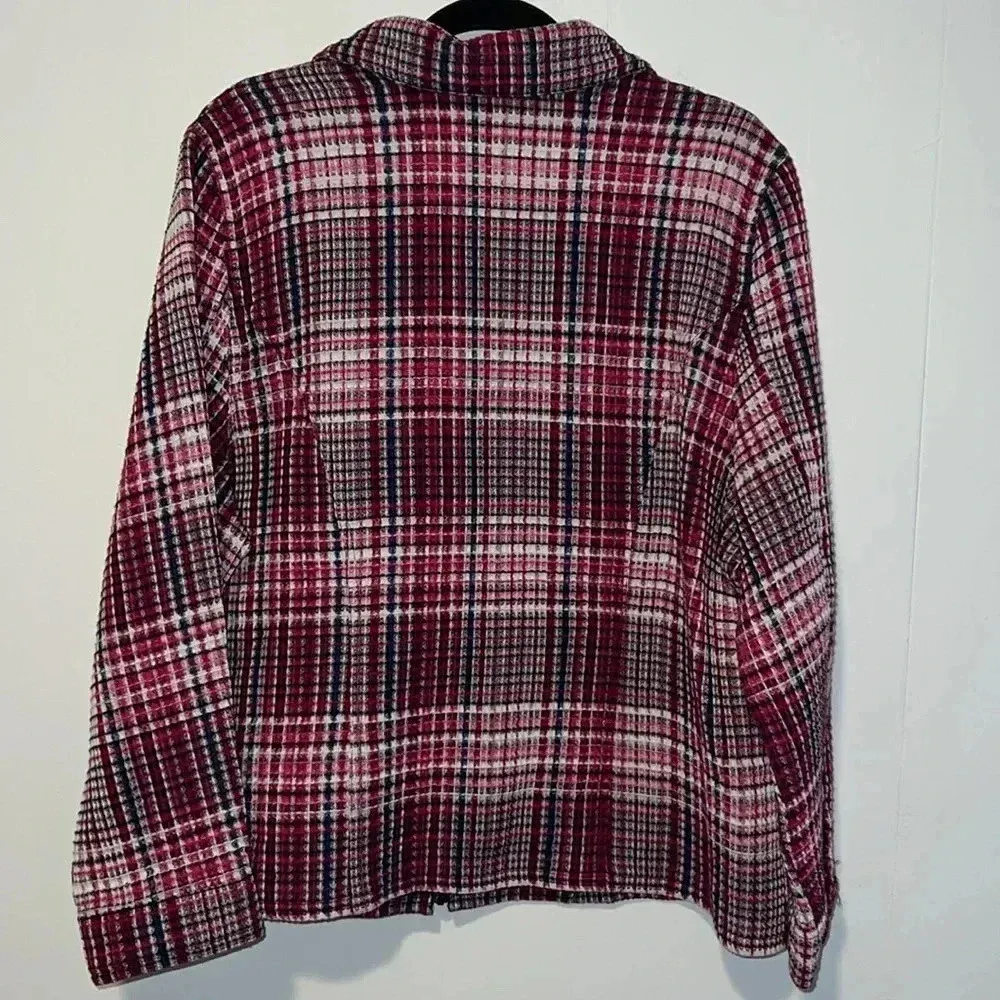 Christopher & Banks Women’s Pink Plaid Waffle Knit Jacket G3 - Image 2