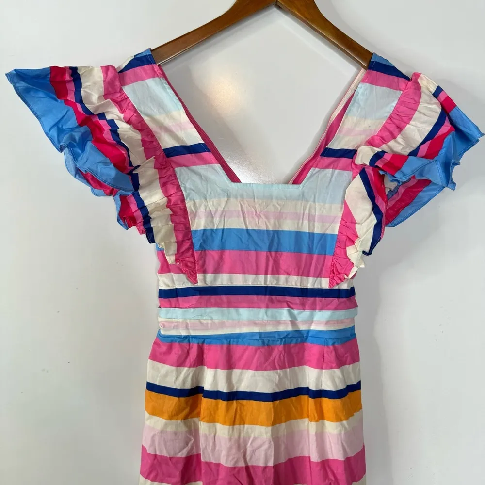 Anthropologie Plenty By Tracy Reese Striped Ruffle Maxi Dress Size Small Pink - Image 6