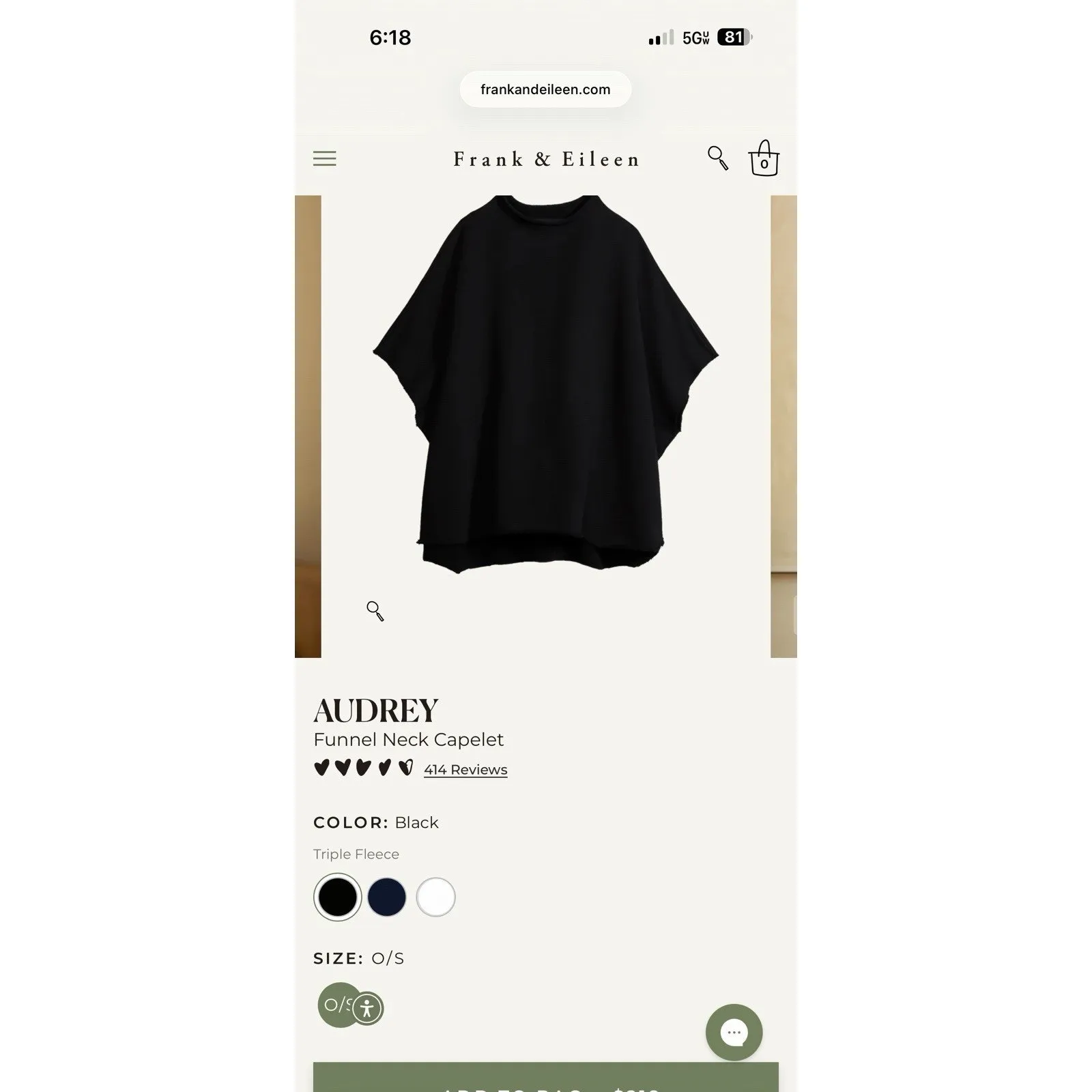 Frank & Eileen Audrey Funnel Neck Capelet Triple Fleece One Size Black NEW $219 - Image 11