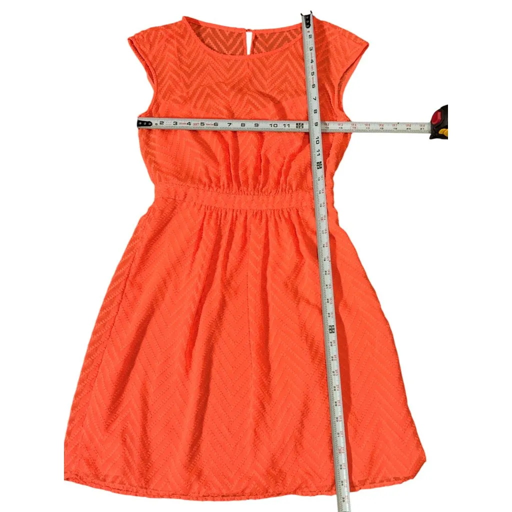 J.Crew Neon Orange Sleeveless chiffon Womens 4 Mini Dress in zigzag Beach Style - Image 9