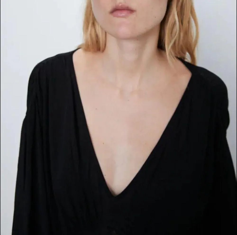 Zara KNIT Long DRESS w/ BOWS V-neck Long Sleeve Black Size S NEW - Image 8