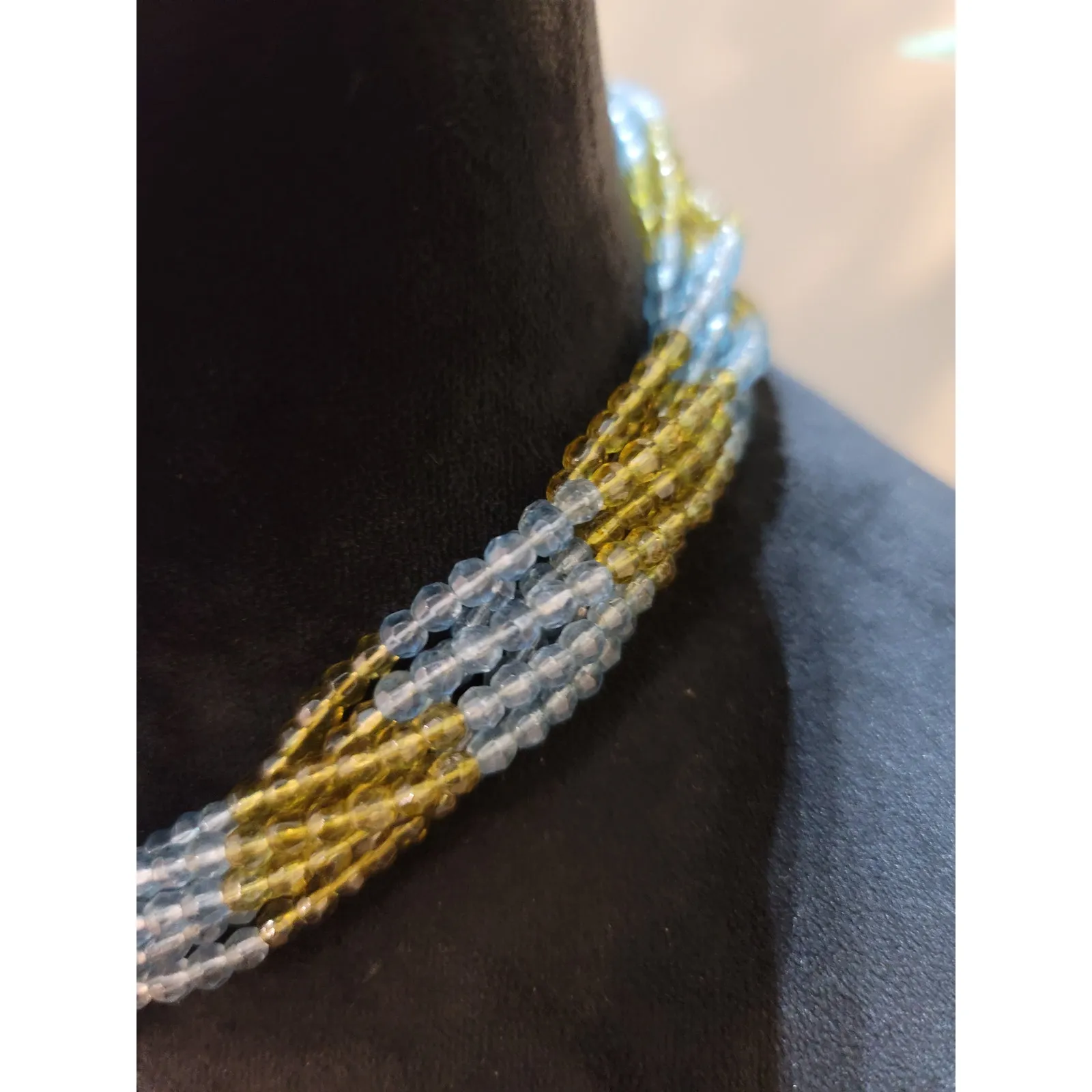 Women's Multi Strand Blue Yellow Beaded Necklace With Pave Hook Clasp - Image 4