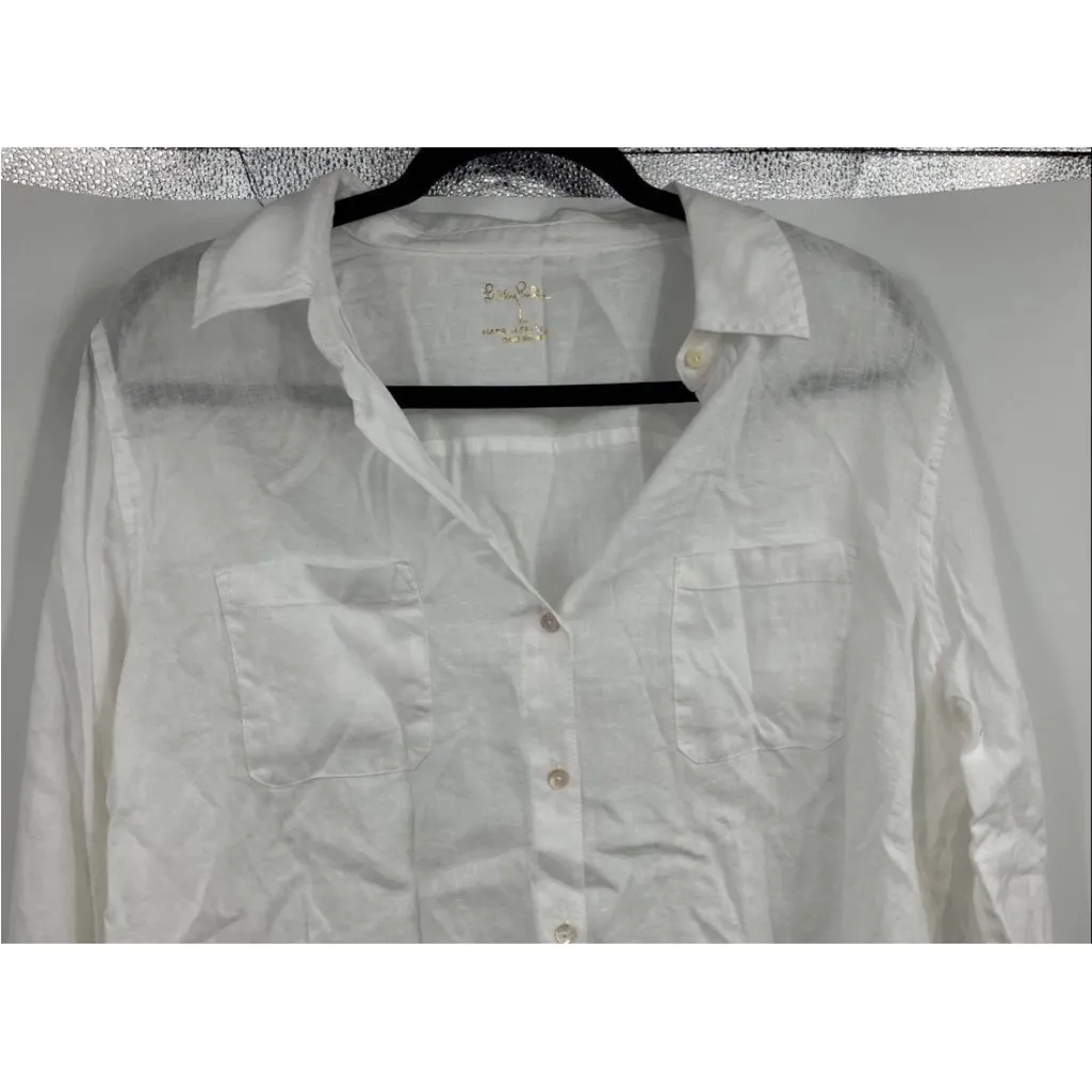 Lilly Pulitzer White Cotton Button-Down Shirt NET size large - Image 2