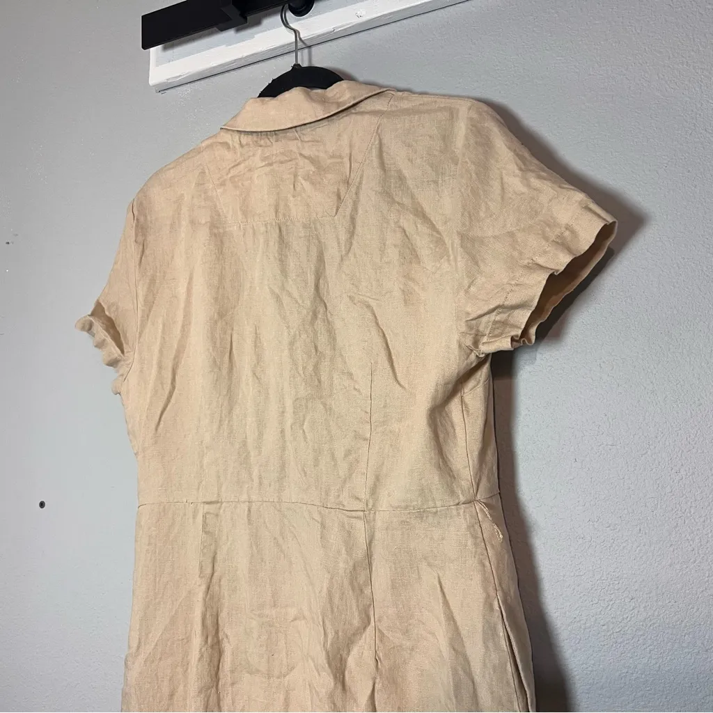 Quince 100% European Linen Button Front Dress Size Medium Tan Driftwood Midi - Image 11