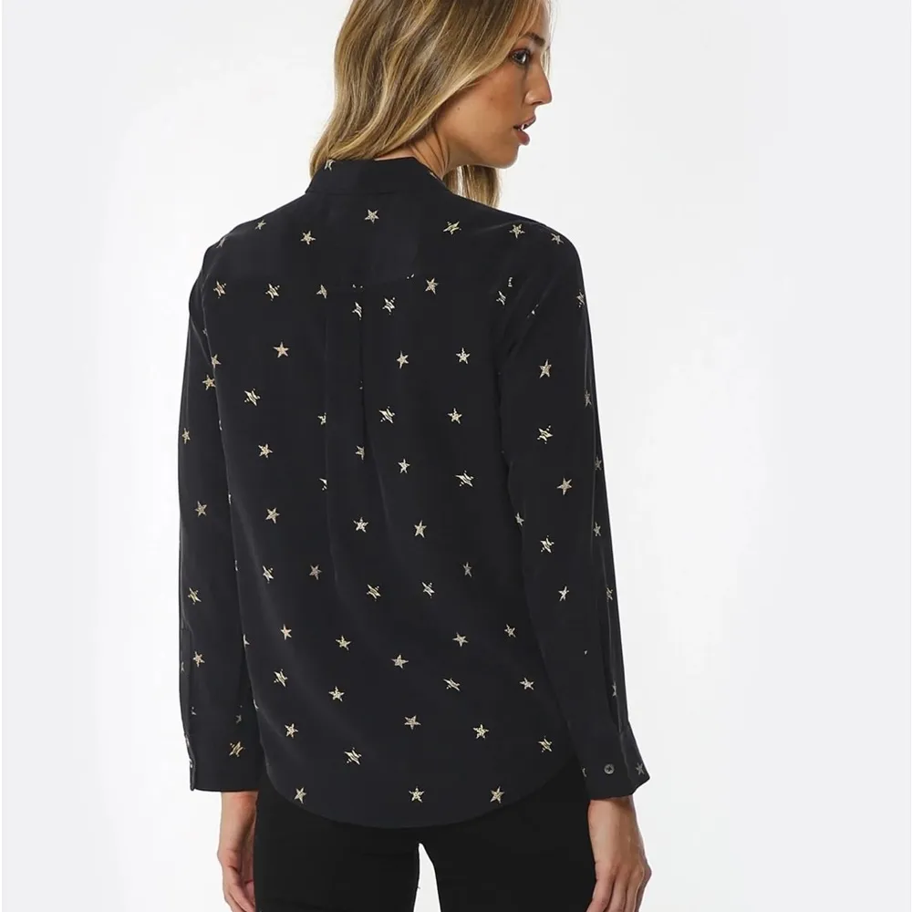 Rails Kate Silk Animal Stars Print Shirt (Sz Small) Black & Gold 100% Silk - Image 5