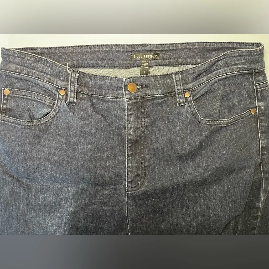 Eileen Fisher High Rise Straight Ankle Dark Blue Jeans Organic Cotton Size 10 - Image 6