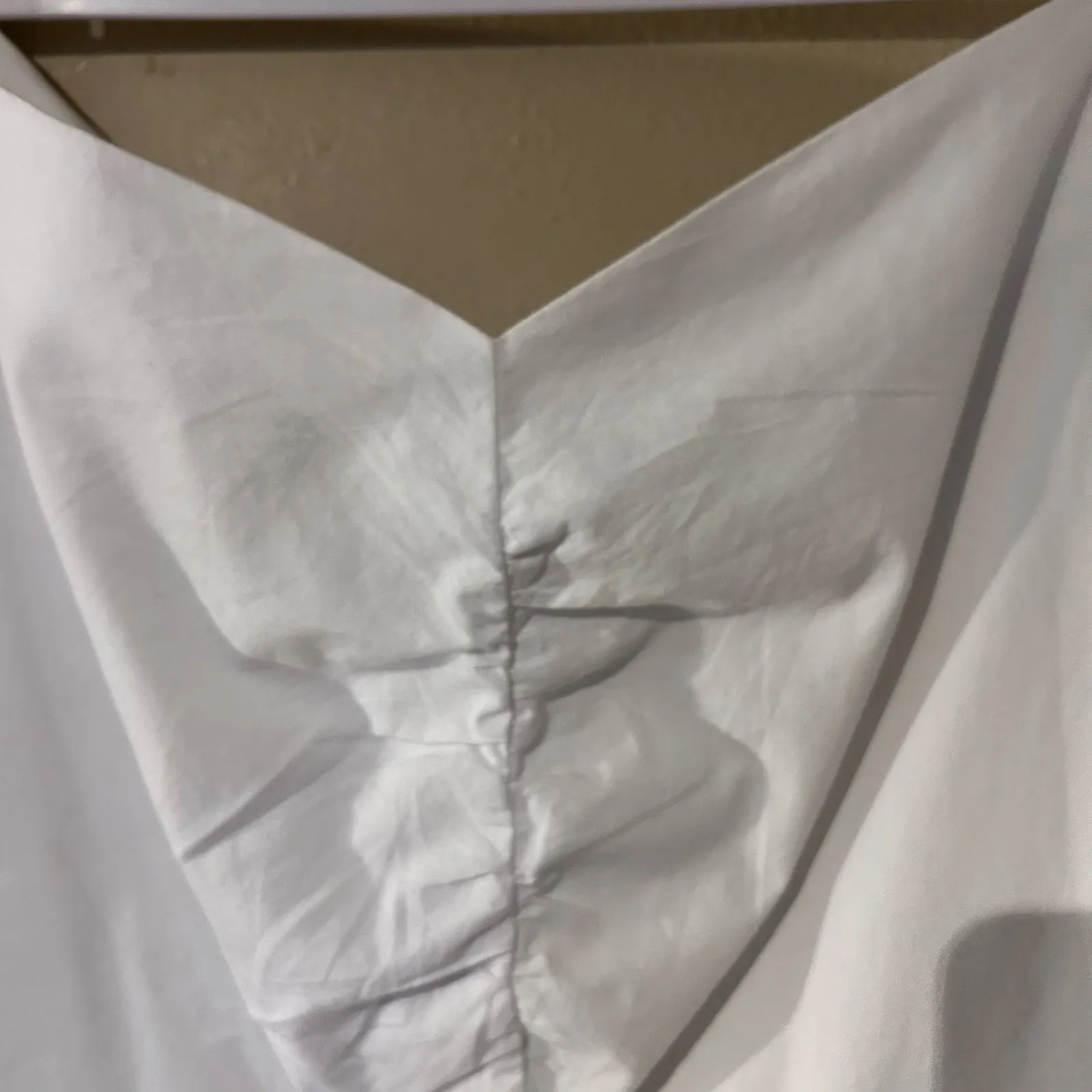 NY&C Top Peasant White Tie Back SZ LG 100% Cotton Double V Neck Peplum Boho - Image 2