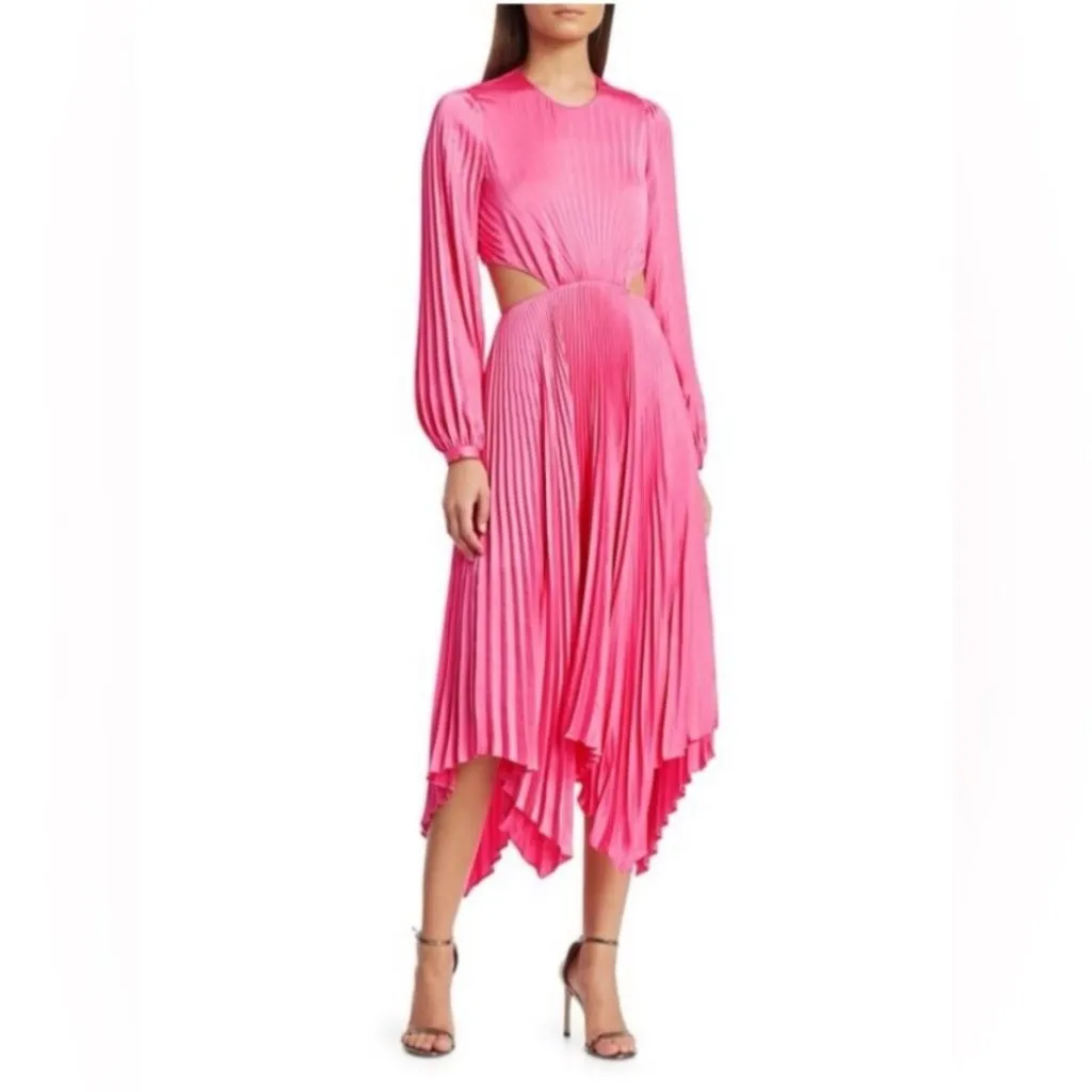 A.L.C. Naples Dress Size 8 Bright Pink Pleated Cutout Open Back Midi - Image 7