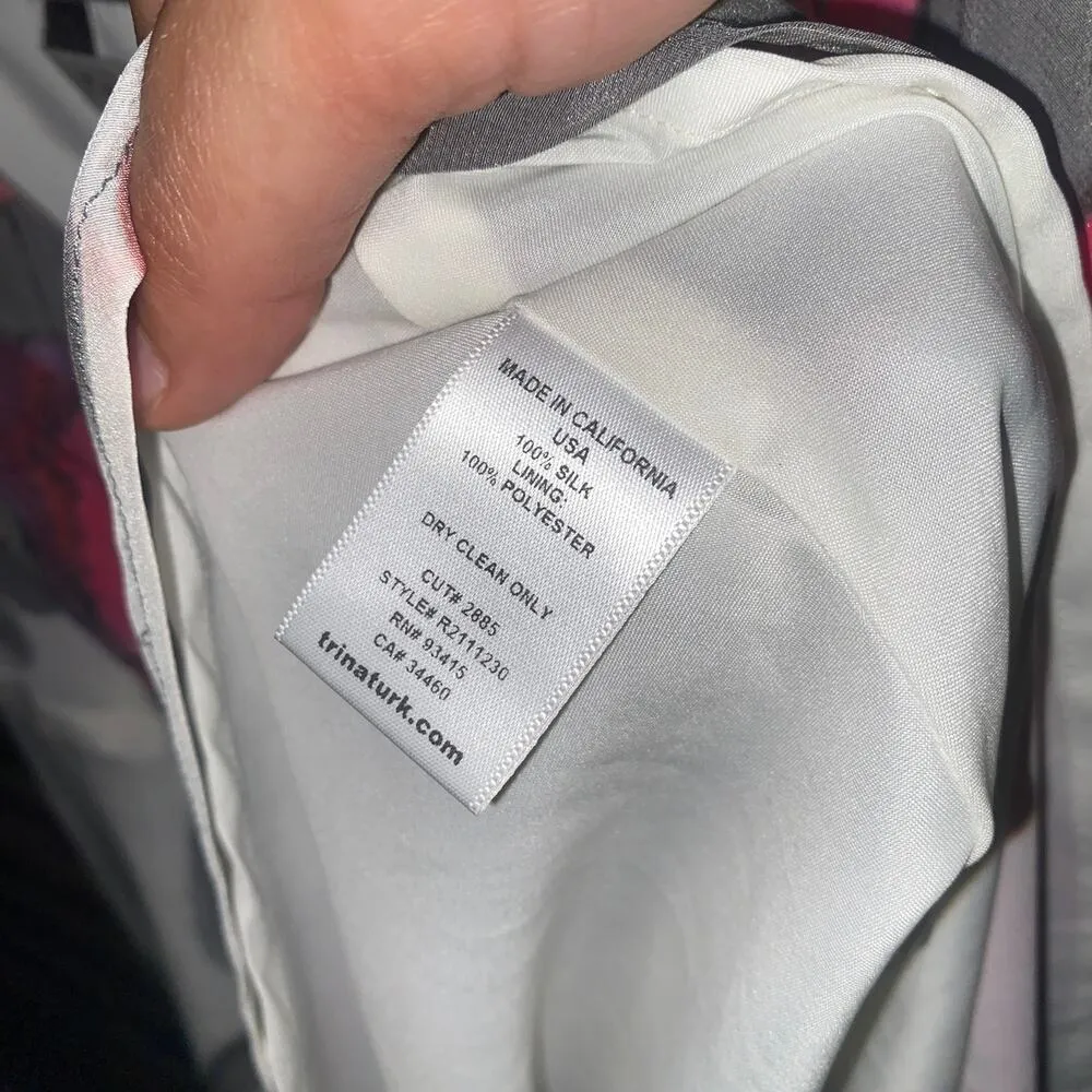 Trina Turk Silk V-Neck Abstract Sleeveless Slip Midi Dress Women's Size 2 - Image 7