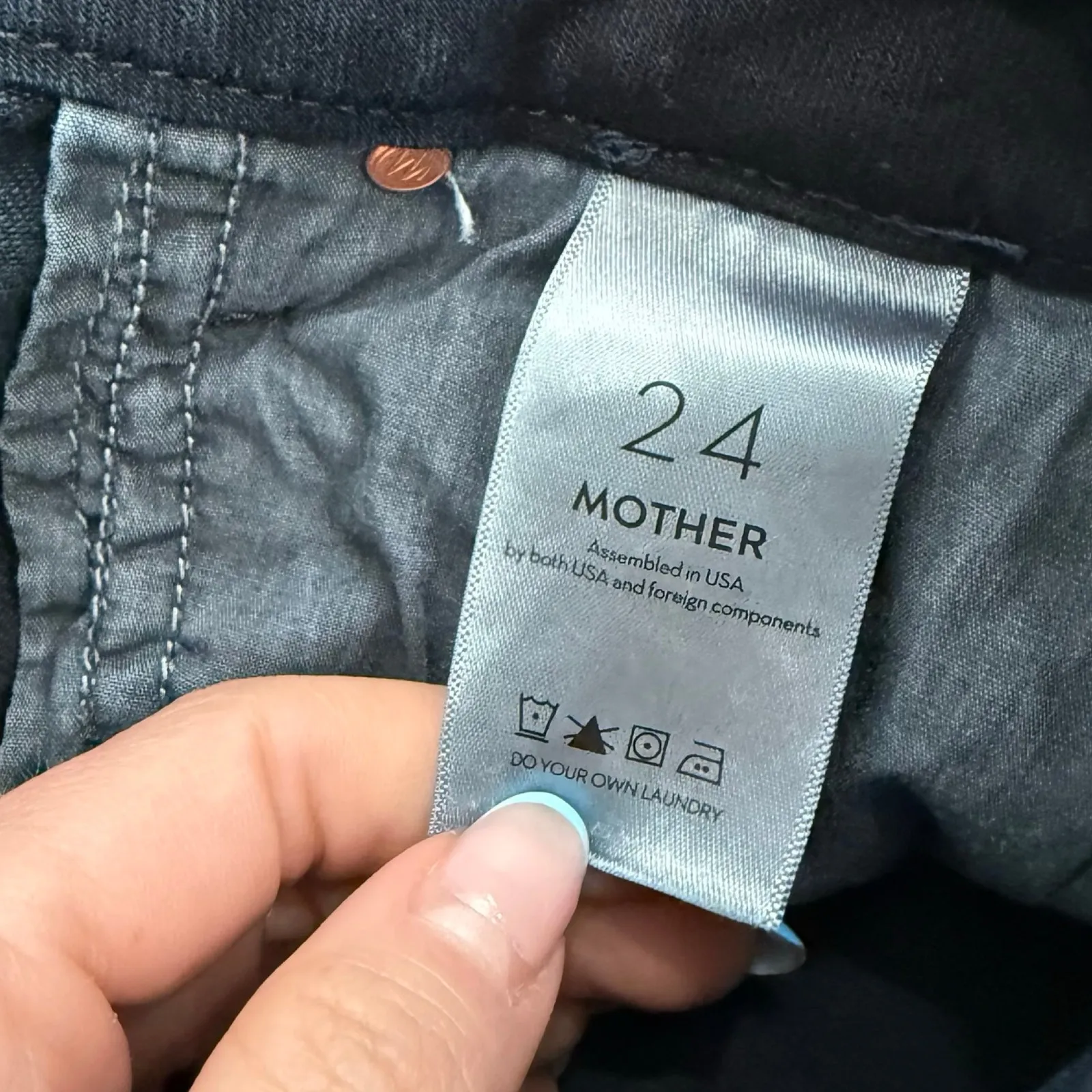 Mother Pixie Ankle Fray Holding Hands Dark Wash Button Fly Skinny Jeans size 24 Blue - Image 9