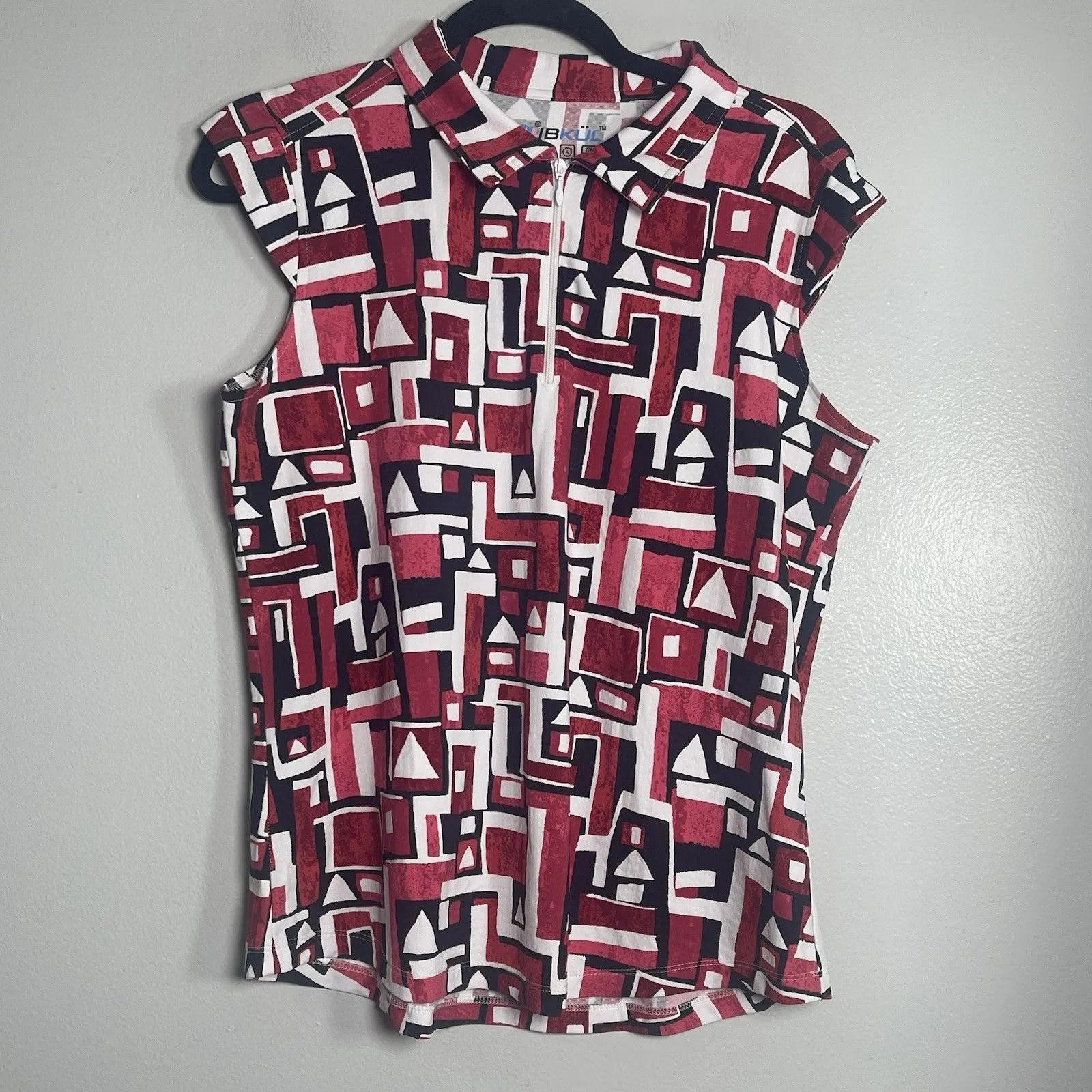 IBKUL Sleeveless Polo Shirt Large Black Red Golf Active Performance Cap Sleeve - Image 2