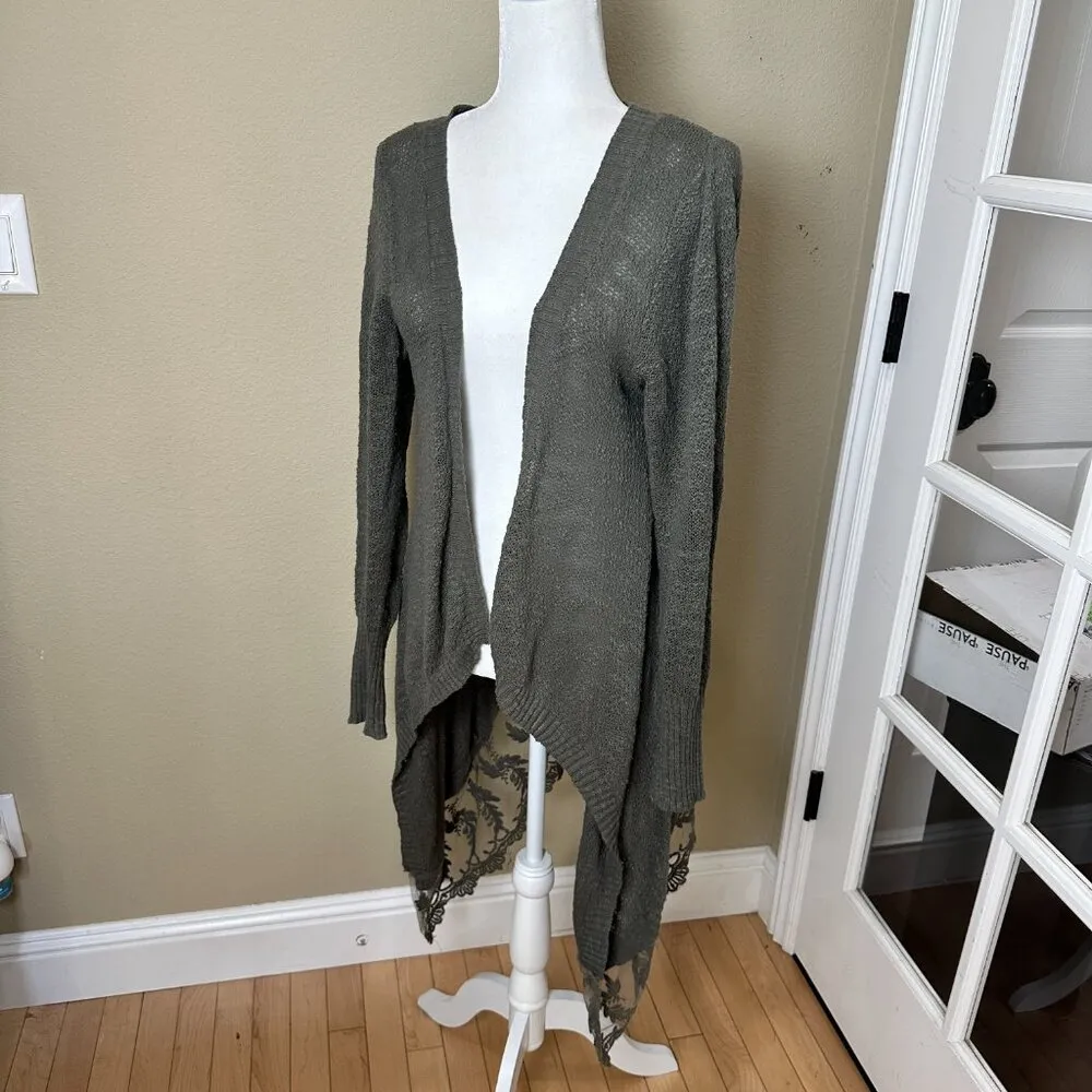 BLUE RAIN Boutique Lace Bottom Open Drape Cardigan Sweater Top - size large - Image 2