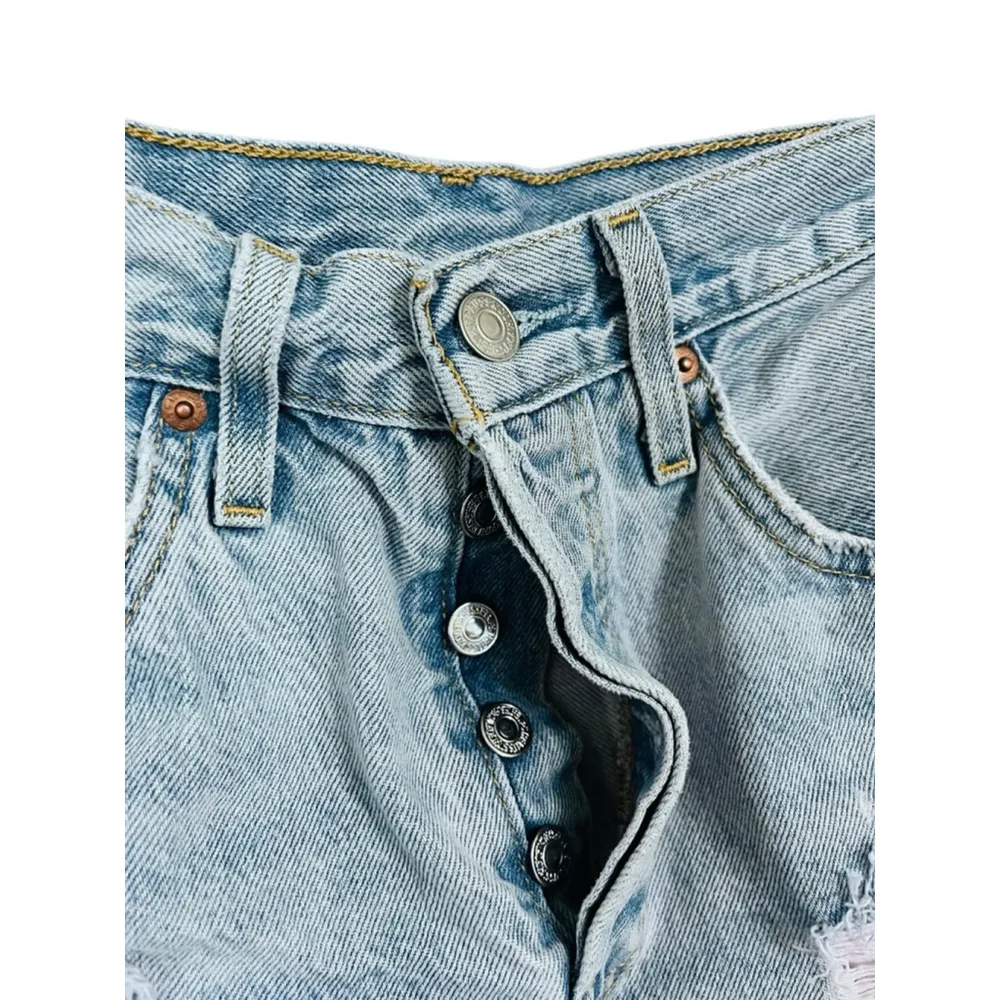 Levi Strauss 501 Distressed Denim Jeans Shorts Size 27" Blue Boho Western Casual - Image 4
