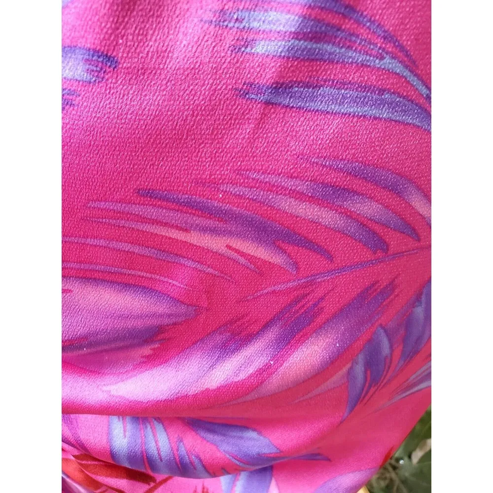 Forever 21 Pink Purple Satin Abstract Leaf Sleeveless Knee Length Dress Large - Image 7