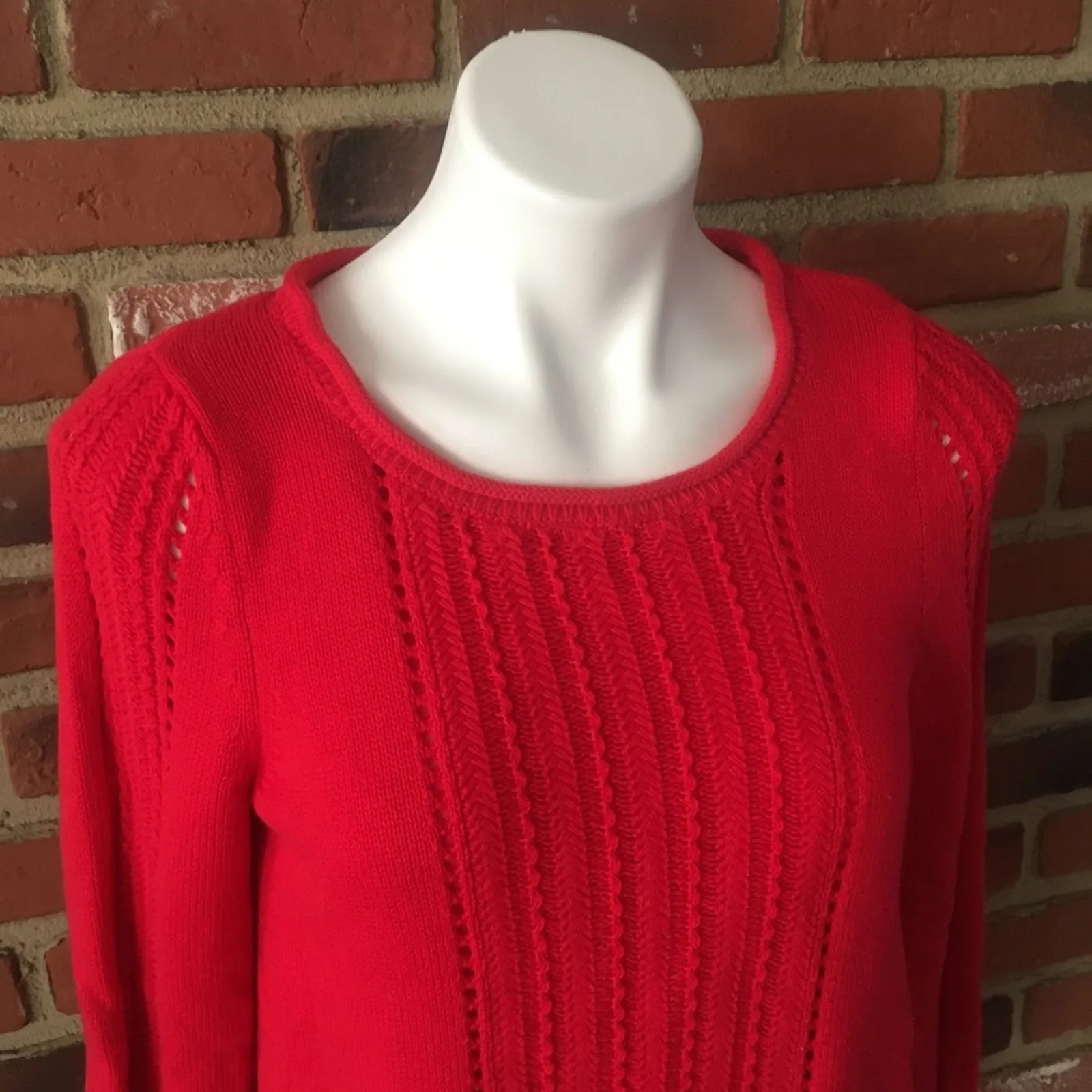 Lucky Brand Sweater sz S Red Knit Sweater layered Chunky Knit - Image 3