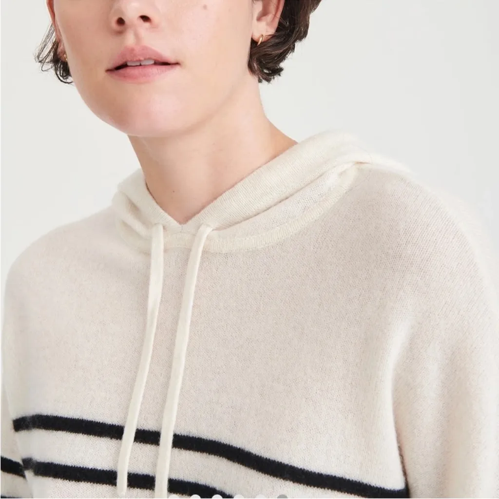 Naadam Striped Cashmere Oversized Hoodie White Size XS - Image 3