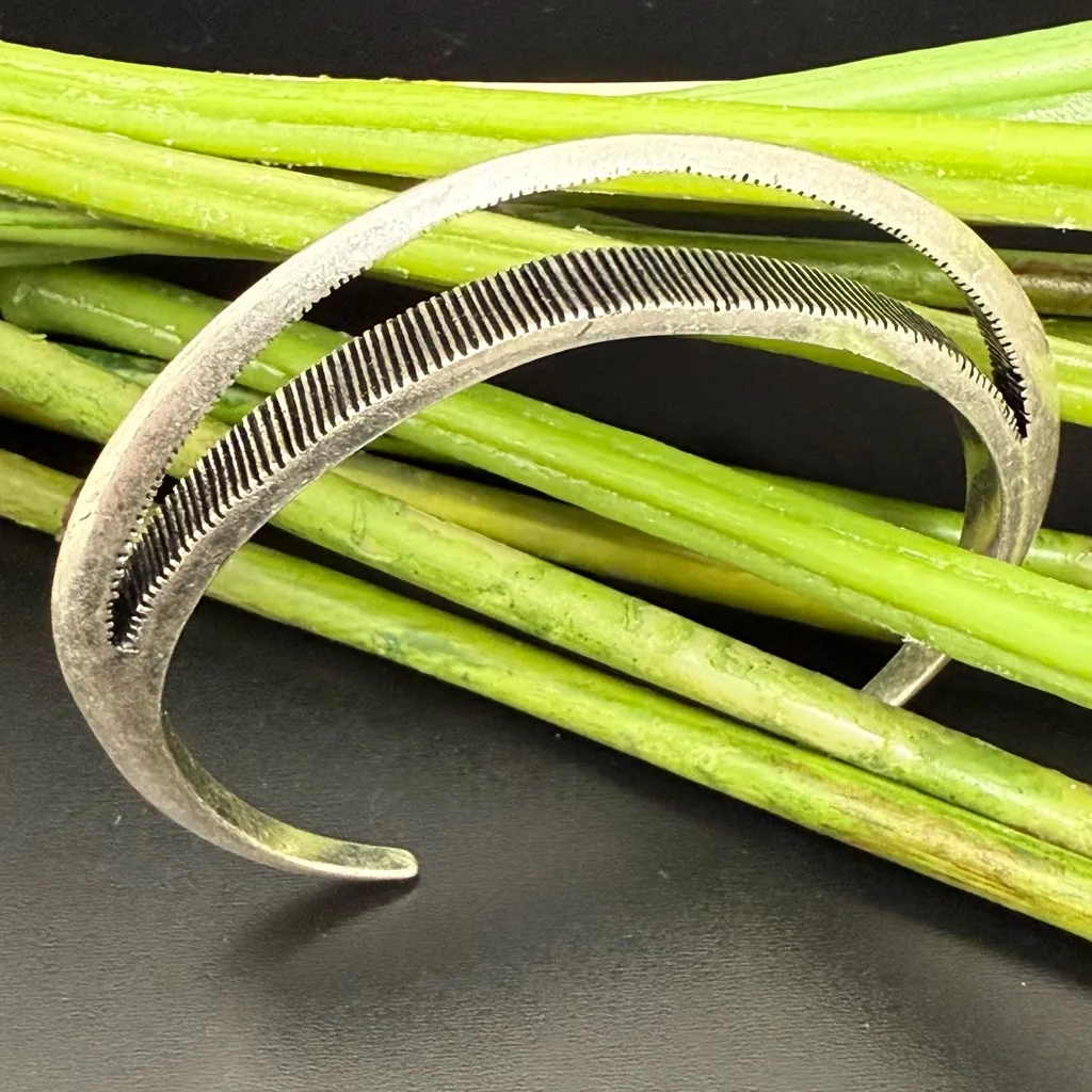 JENNY BIRD Silver-tone Textured Lines Open Design Cuff Bracelet 18.1g. - Image 2