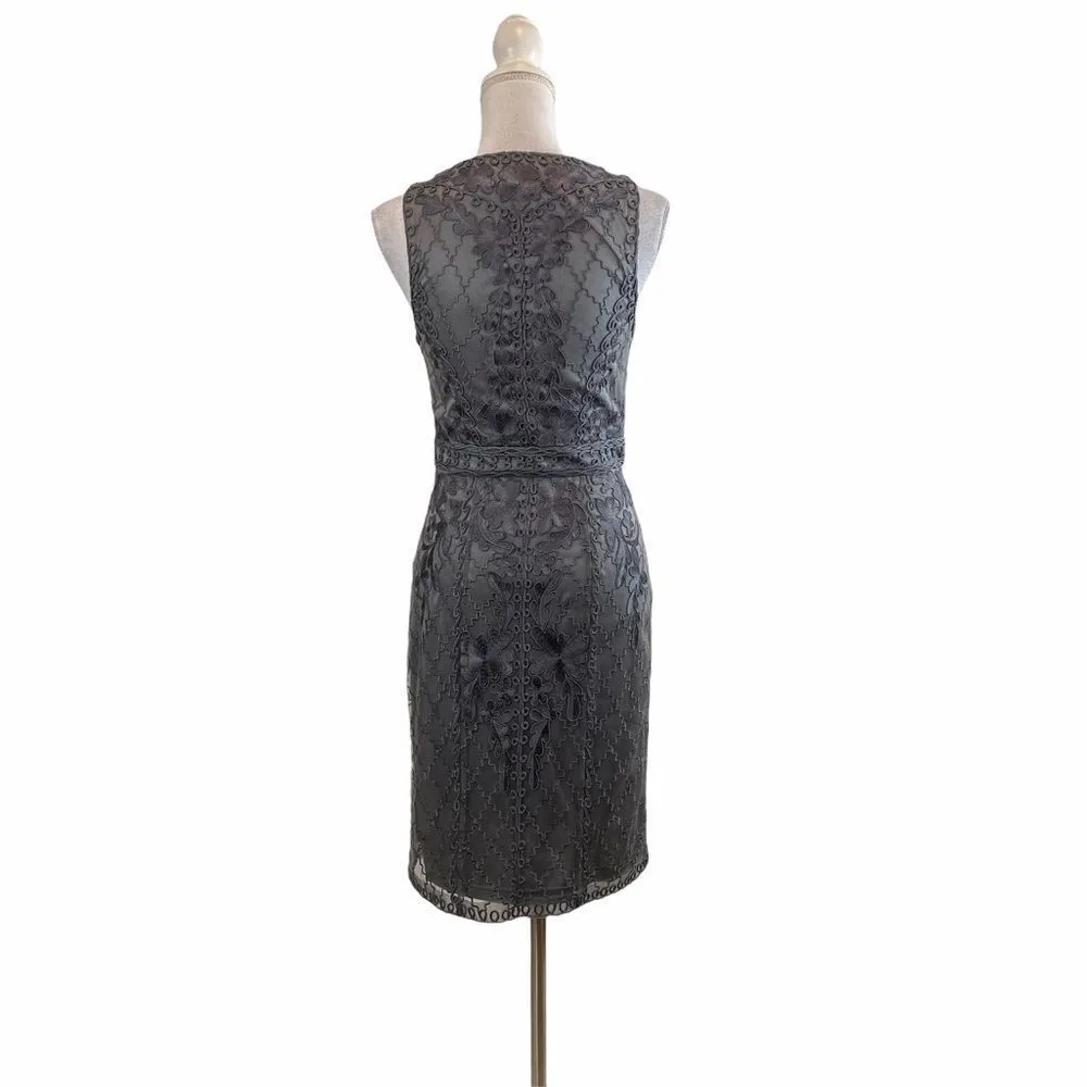 Sue Wong Gray Embroidred Sleeveless Casual Formal Cocktail Nocturne Dress Sz 4 - Image 5