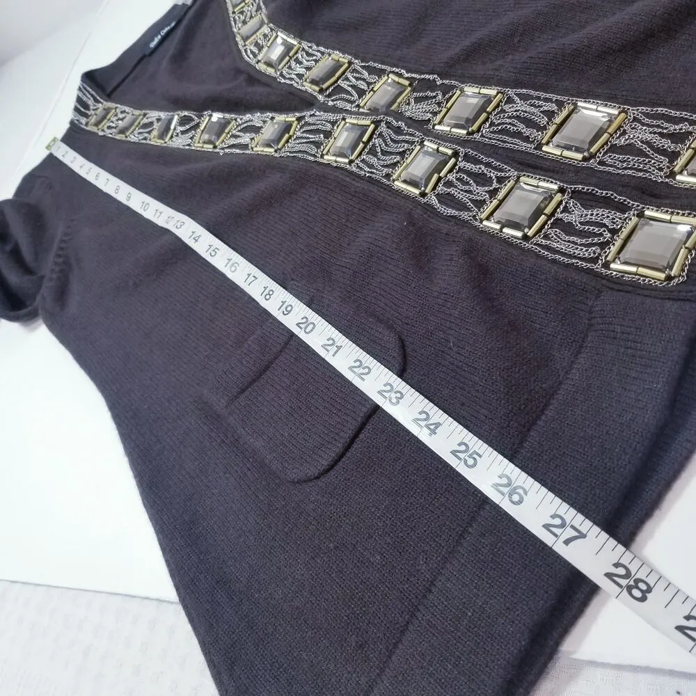 Dolce Cabo Knit Wool Cashmere Blend Chains Jeweled Cardigan Brown Size L - Image 6