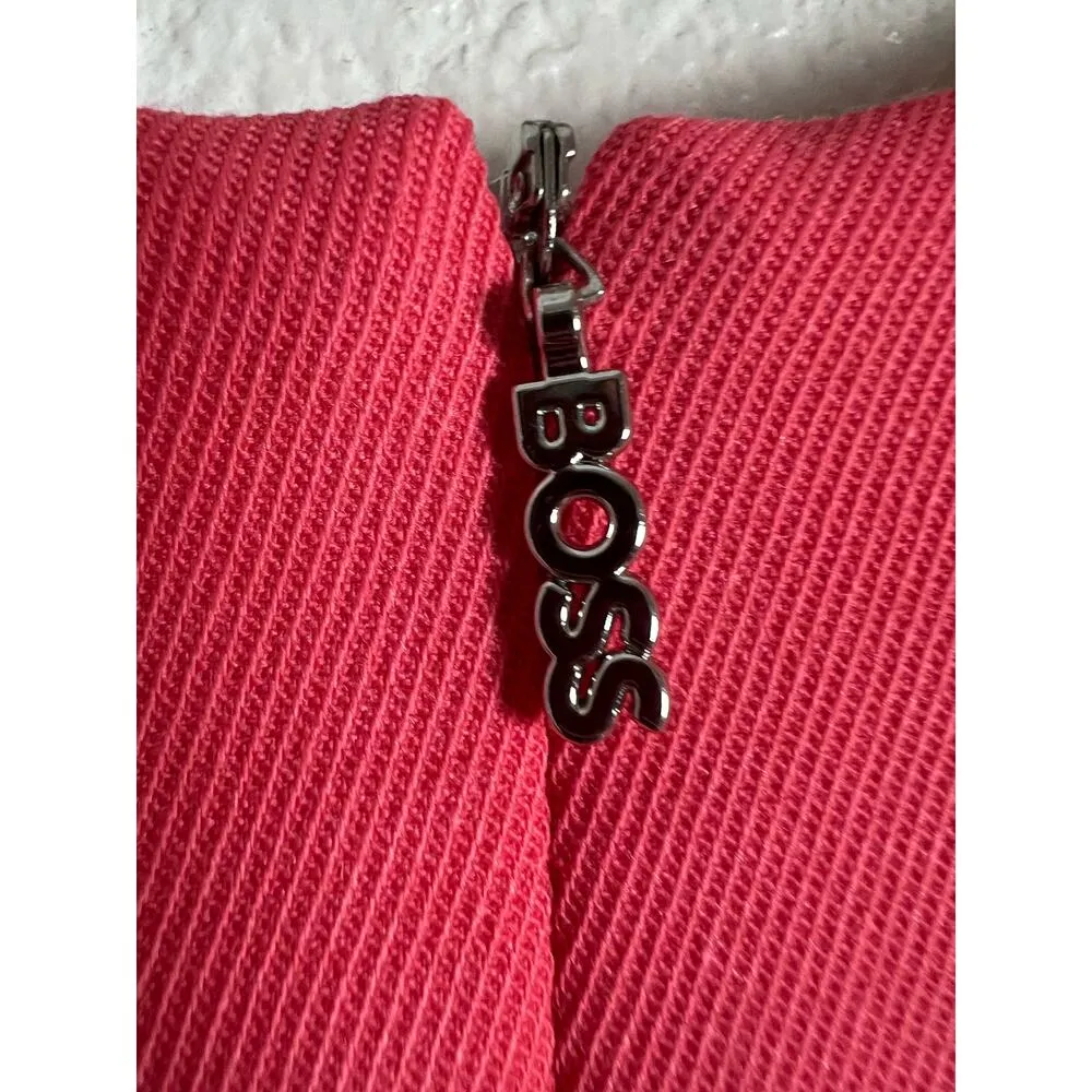 BOSS Hugo Boss Coral Pink Sleeveless Slim Fit Wool Twill Dress 4 - Image 13