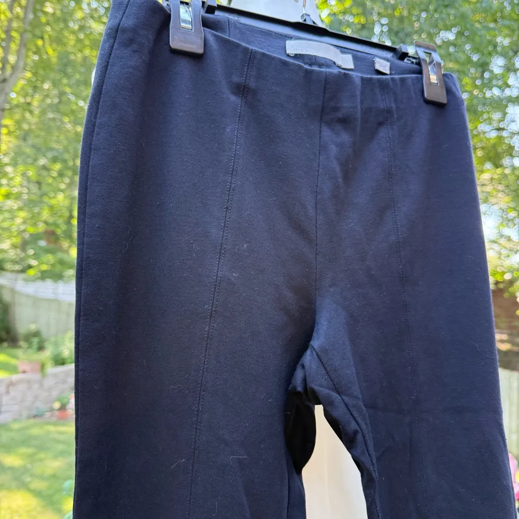 VINCE Navy Blue Ponte Knit Mid Rise Stretch Pants w/ Slit Ankle Sz XS - Image 2