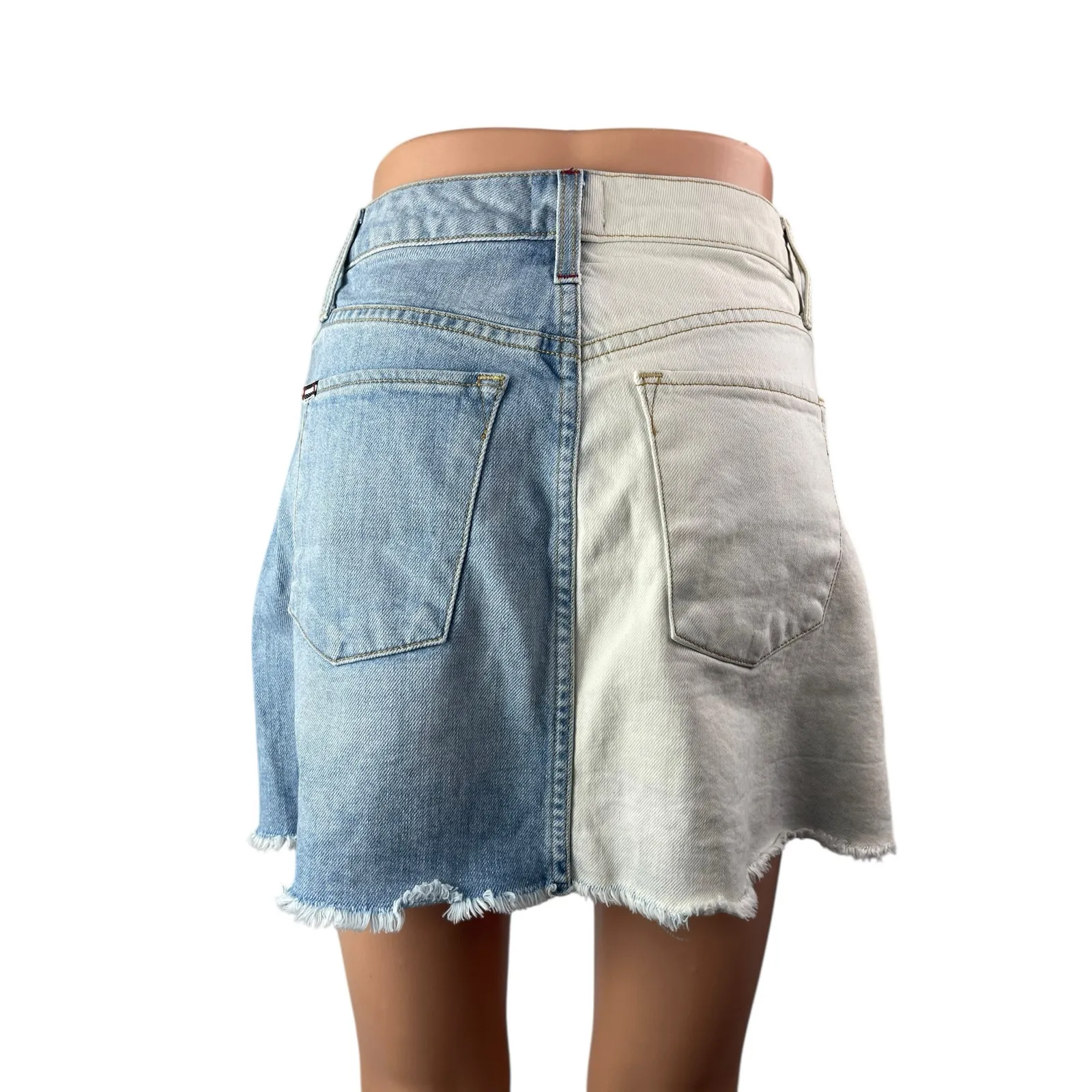 Alice + Olivia White Blue Colorblock Two-tone Asymmetrical Denim Jeans Skirt 26 - Image 3