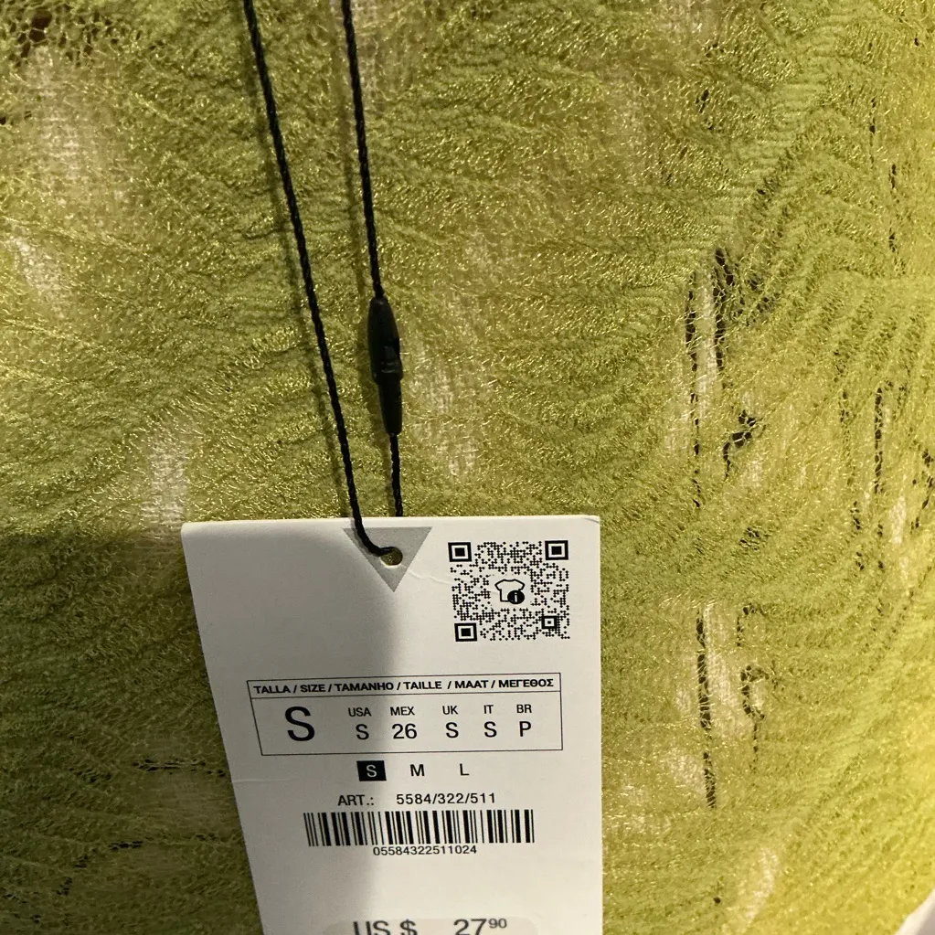 Zara Lime Green Textured Sheer Top Size Small - Image 7