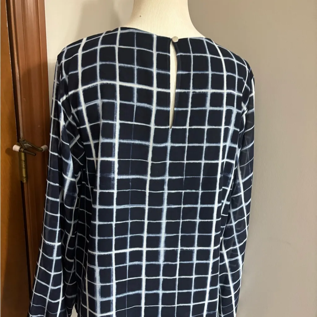 Calvin Klein Womens Blue Windowpane Plaid Long Sleeve Blouse Size M Career Work - Image 7