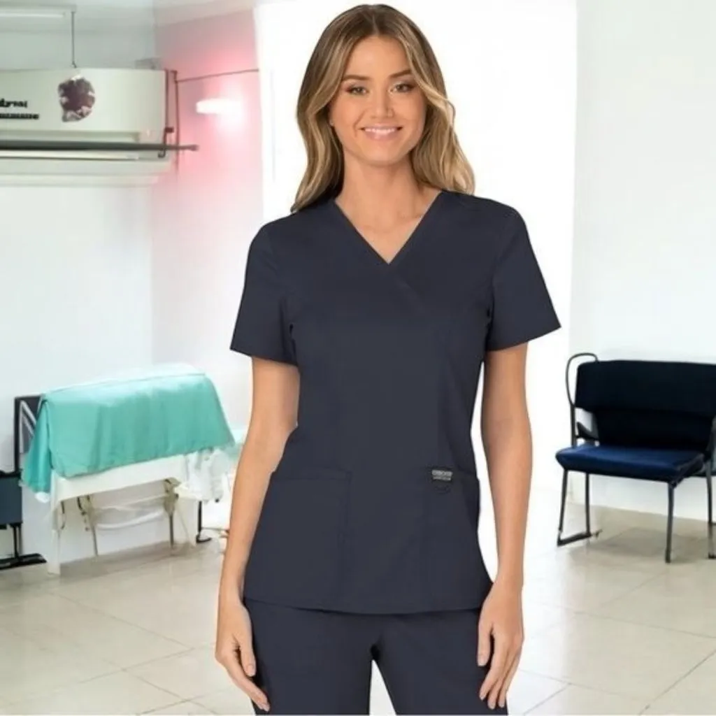 NEW Cherokee Modern Classic Fit‎ Mock Wrap Scrub Top Medical Career Comfort M - Image 2