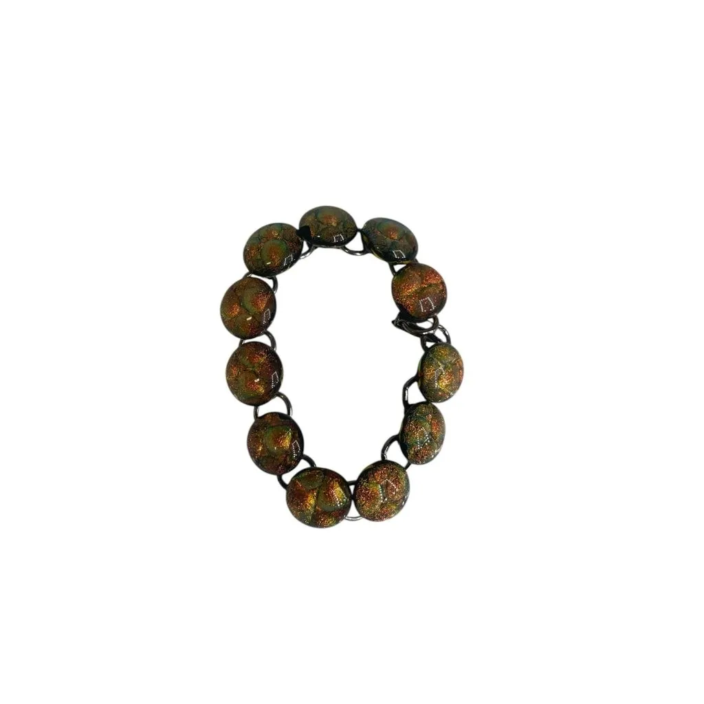 Ladies Round Copper orange dichroic glass bead bracelet artsy autumn colors - Image 2