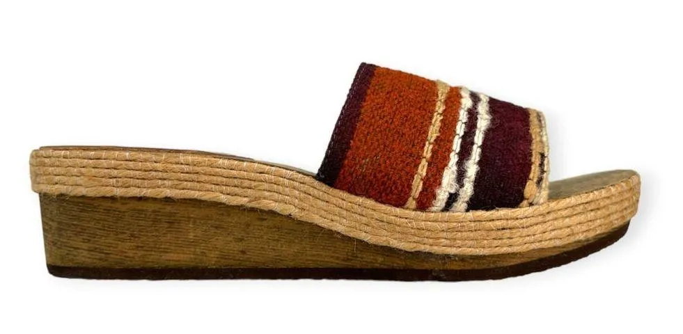 People Movers | Women's Size 9 | VINTAGE Wooden Espadrille Wedge Slide Sandals Tan - Image 2