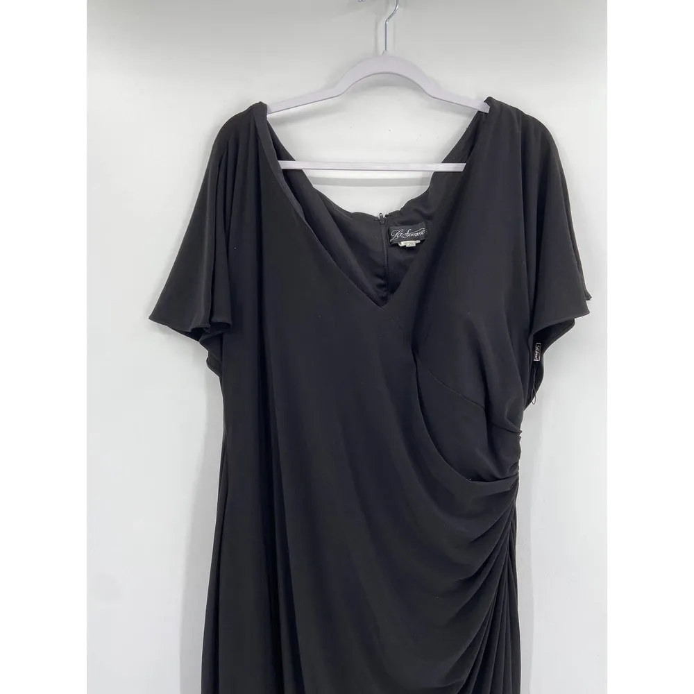 La Femme Black V-Neck Ruched Short Sleeve Maxi Jersey Evening Gown Size 20 - Image 97