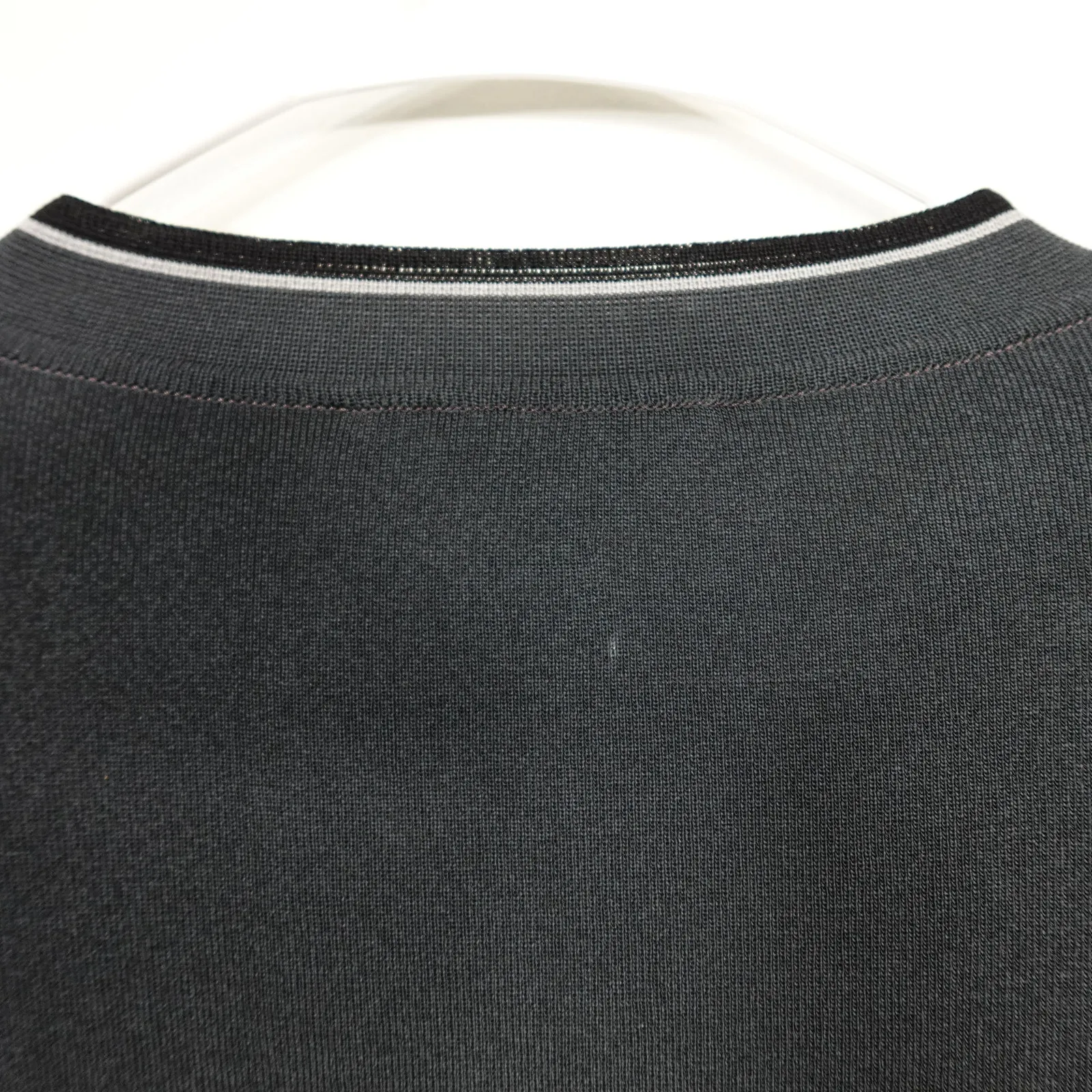 Exclusively Misook Grey Cardigan Open Front Black White Trim Shoulder Pads - Image 10