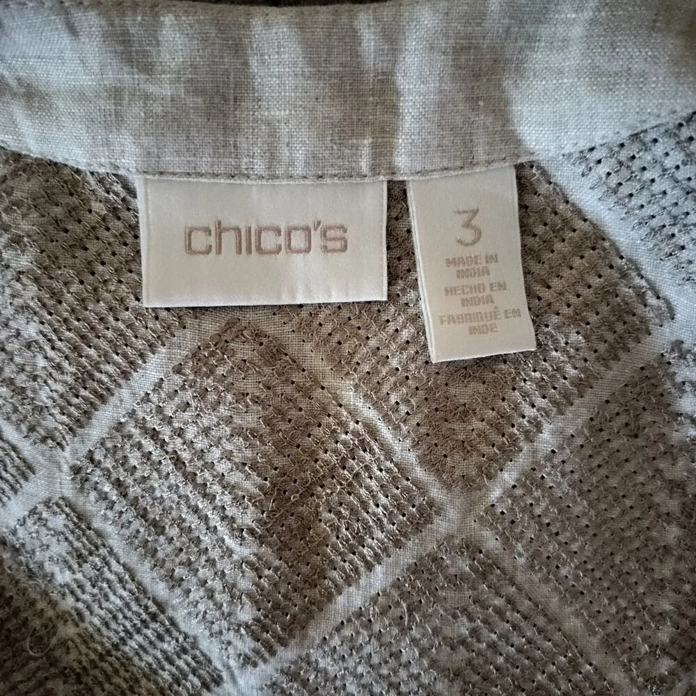 Chicos Size 3 US XL Astonishing Artisan Jacket Linen Embroidered Beaded - Image 6