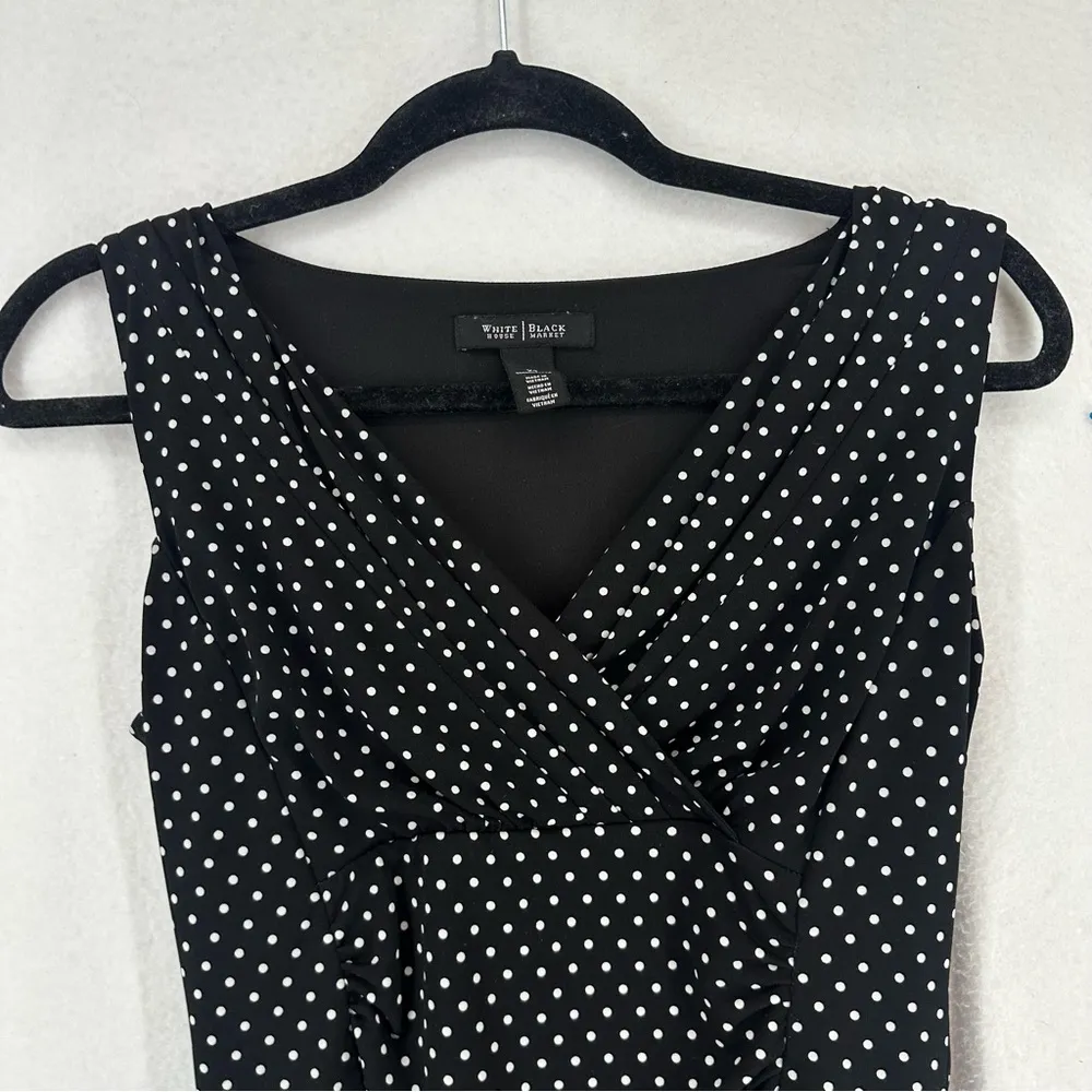 White House Black Market Sleeveless V Neck Polka Dot Blouse Womens XS Black - Image 2