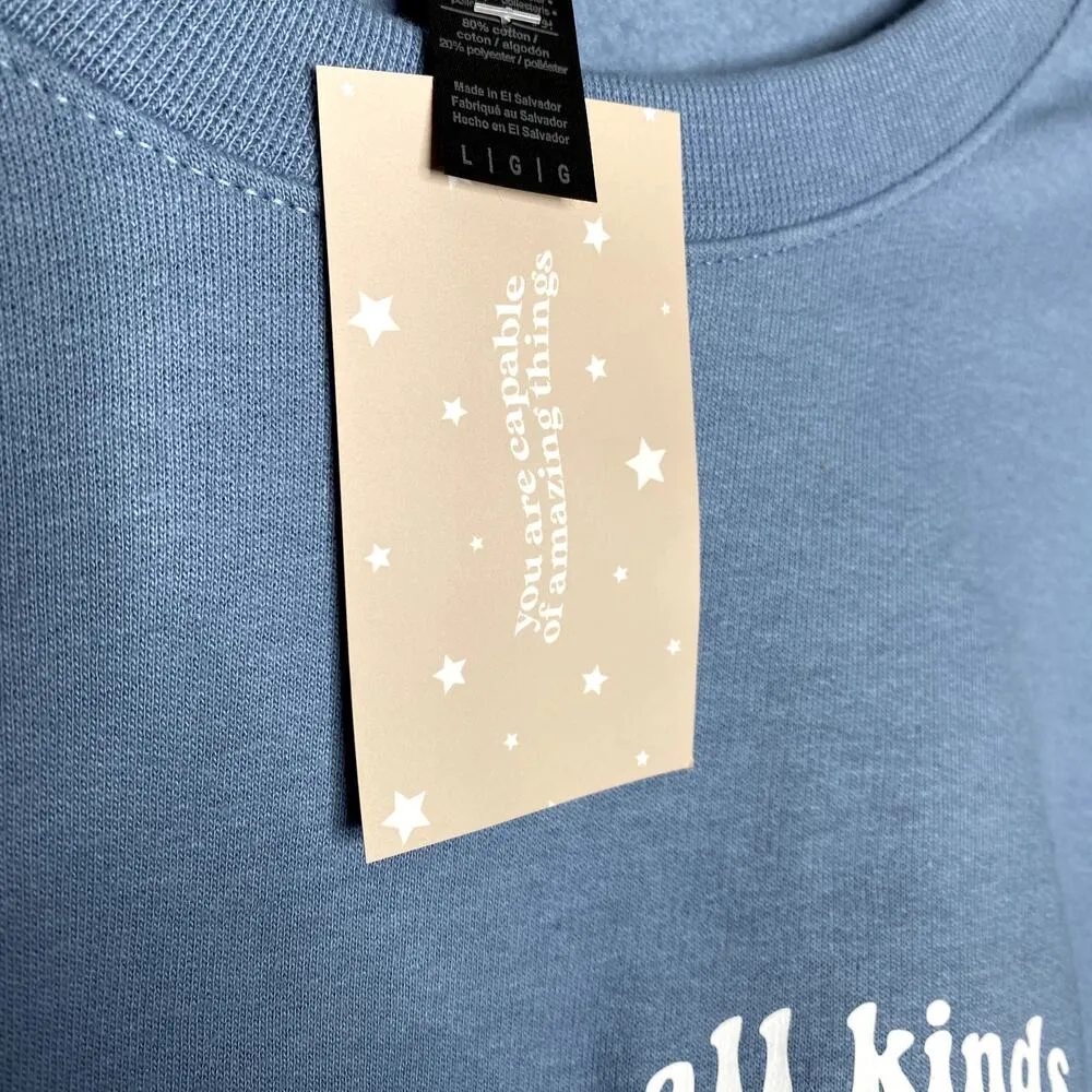 Gildan Be Kind to All Kinds Graphic Crewneck Pullover Sweatshirt Blue Large New - Image 4