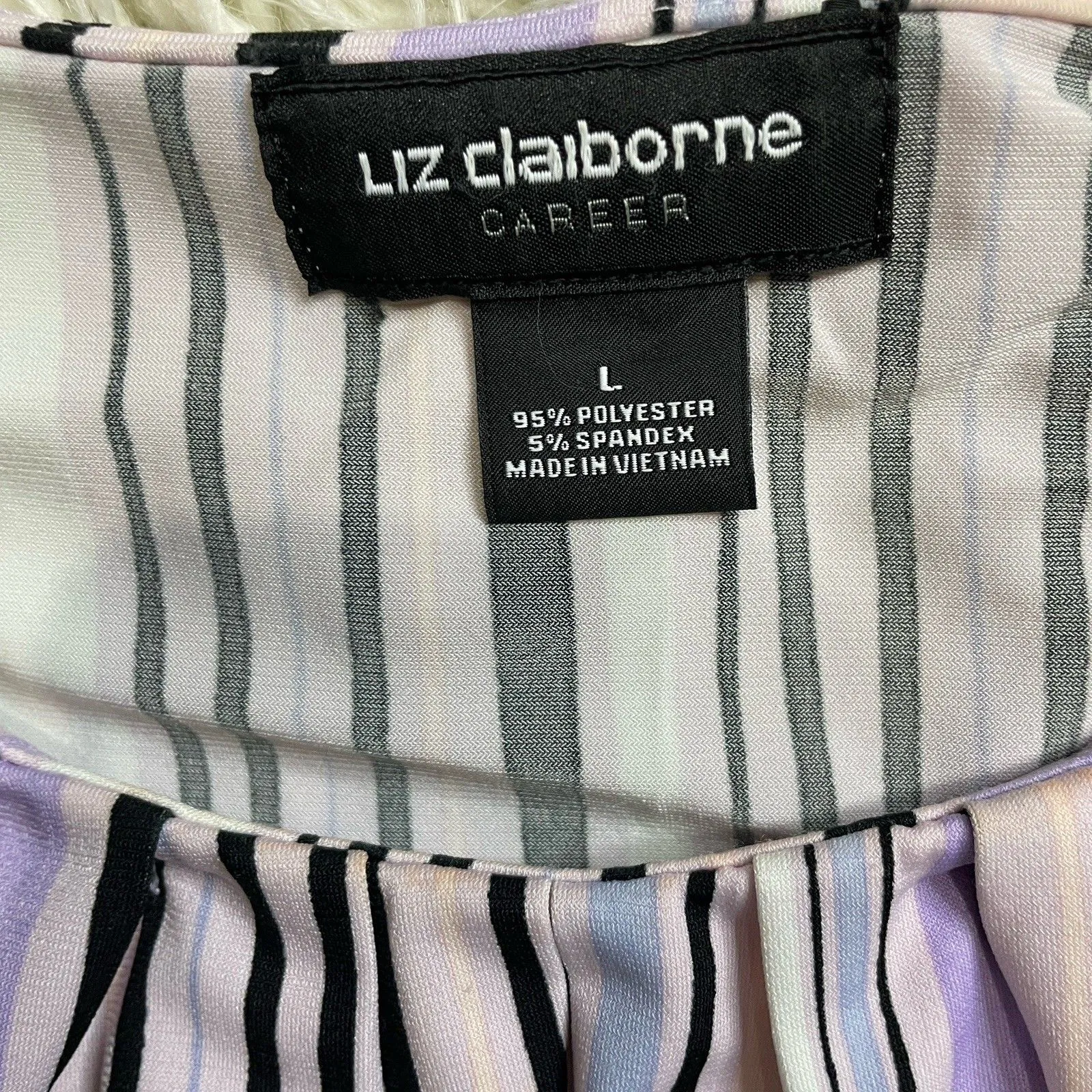 Liz Claiborne Career Scoop Striped Pleated Sleeveless Blouse Purple Size L - Image 4