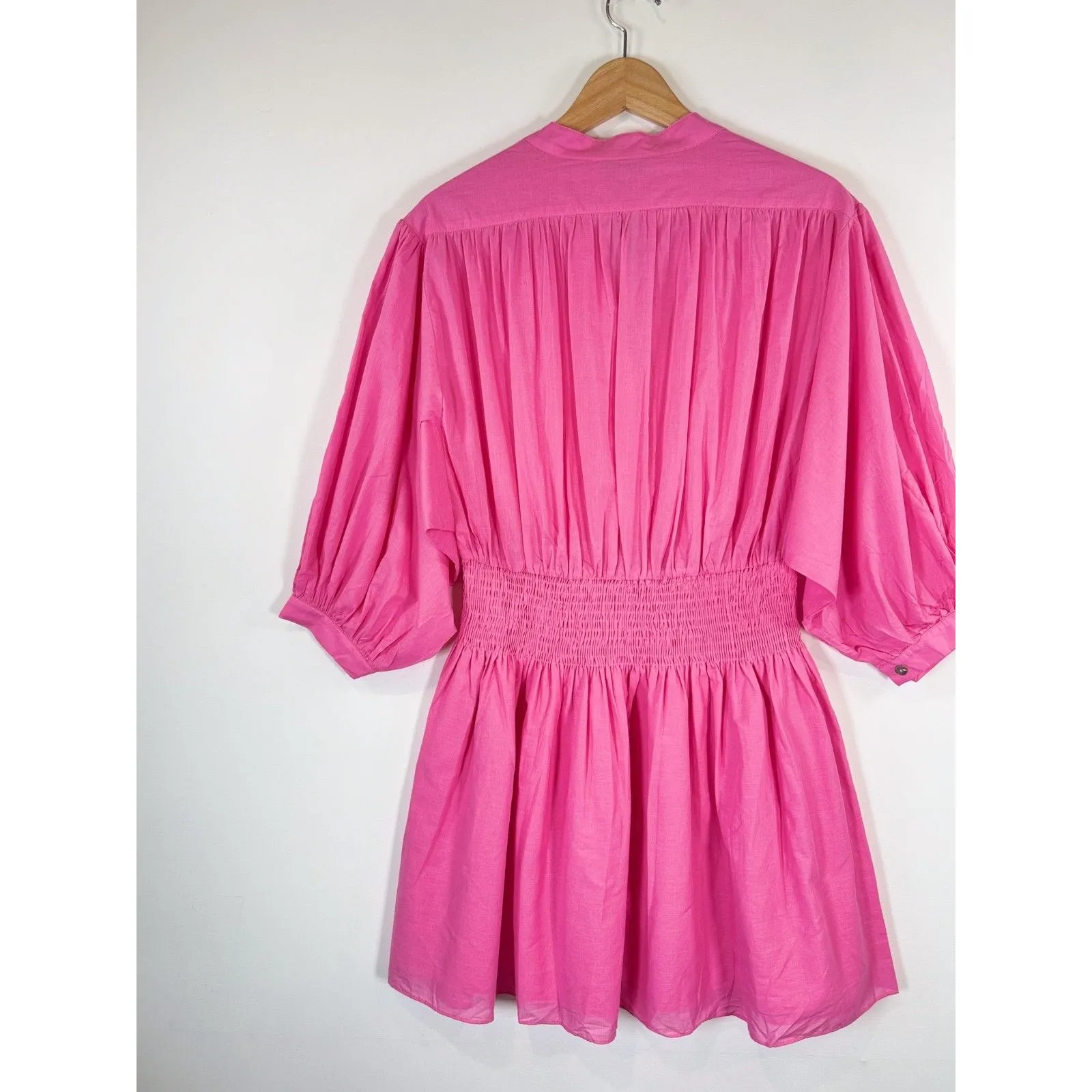 NWT Pinch Womens Dress Pink Mini Smocked Fit Flare V Neck Long Sleeve Medium - Image 8