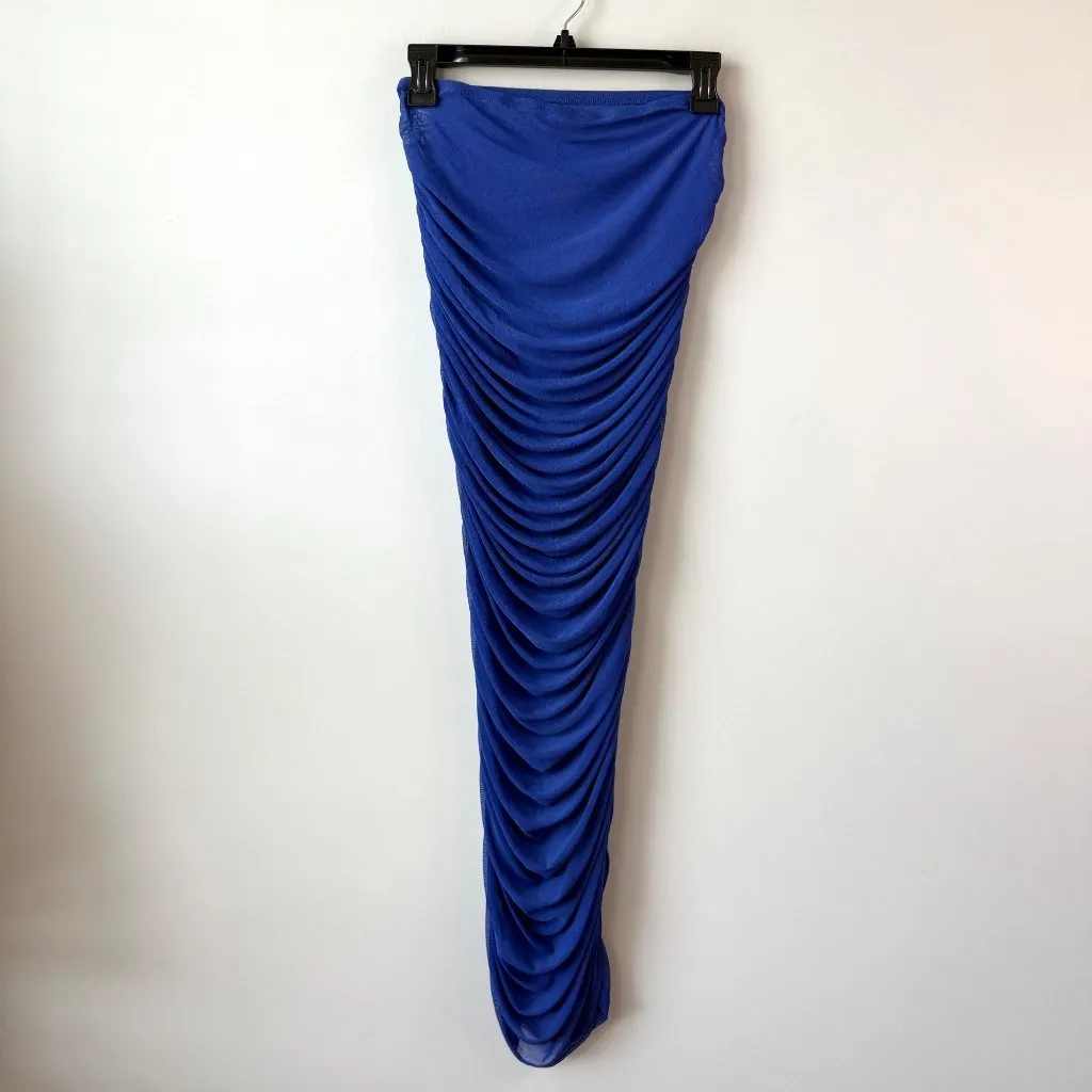 Good American Sheer Mesh Ruched Maxi Skirt‎ Womens Size S Blue - Image 5