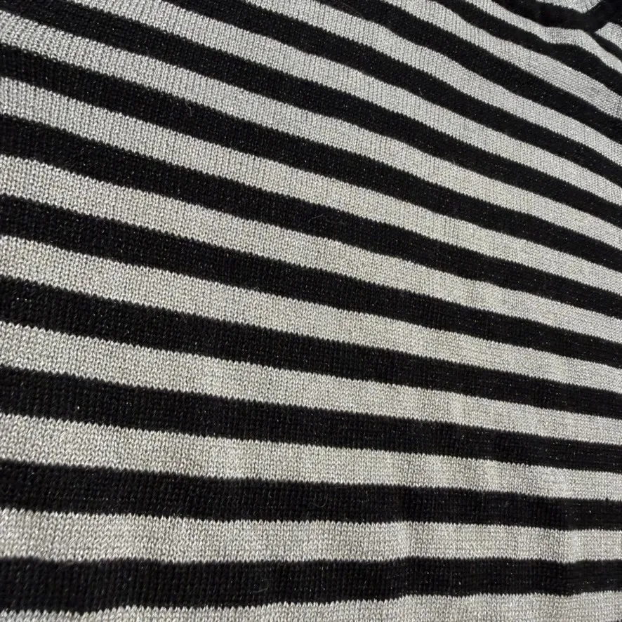 JOSEPH A Petite Striped Turtleneck Sweater Black Silver Metallic Knit - Image 2