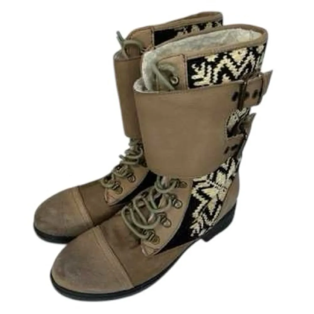 Kelsi Dagger Brown Ilya Womens Leather Block Heel Size 8 Mid Calf Sherpa Boots - Image 4