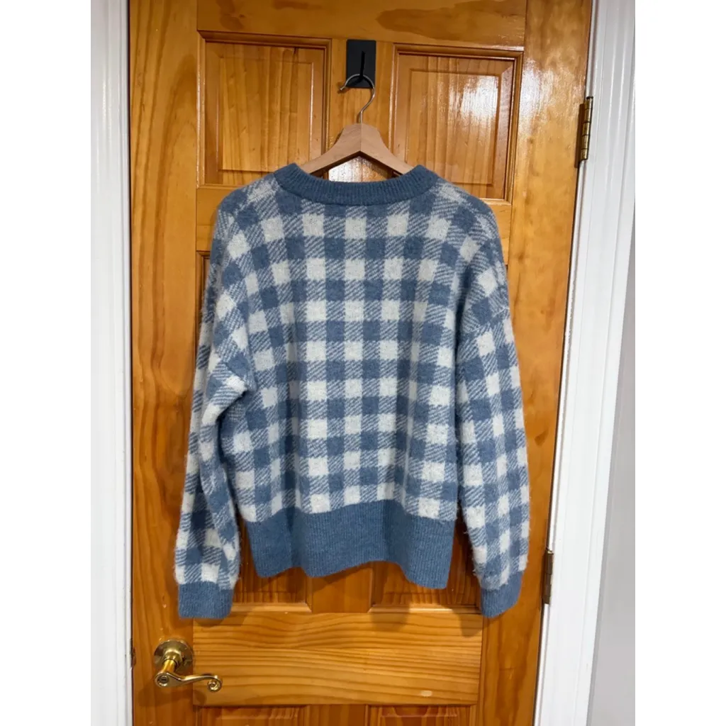 Sézane Becky Jumper Blue White Check Baby Alpaca Knit Sweater Size L Blogger Fav - Image 4
