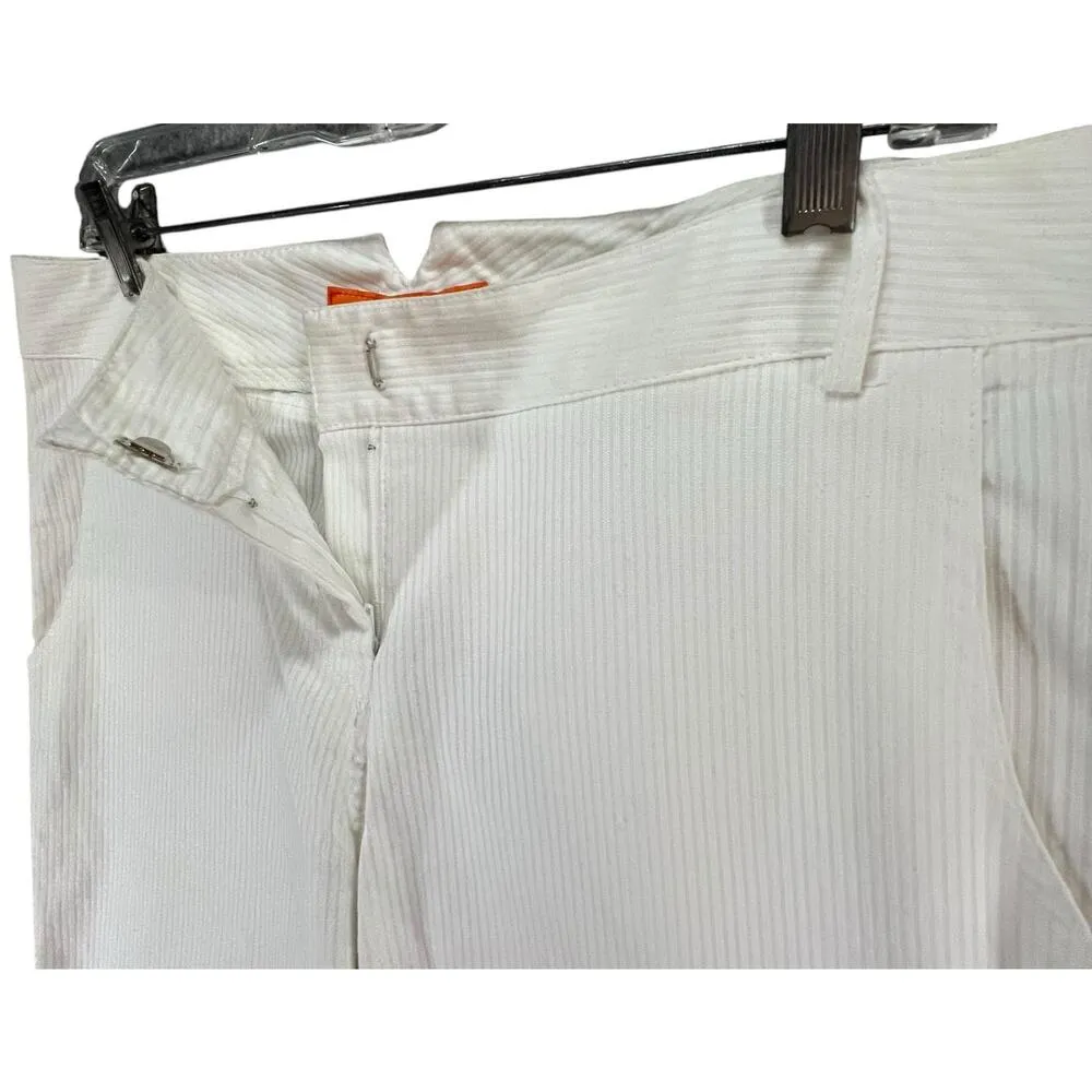 Cynthia Steffe Pants Women 8 White Linen Blend Pinstripe Flare Retro Y2K Coastal - Image 2