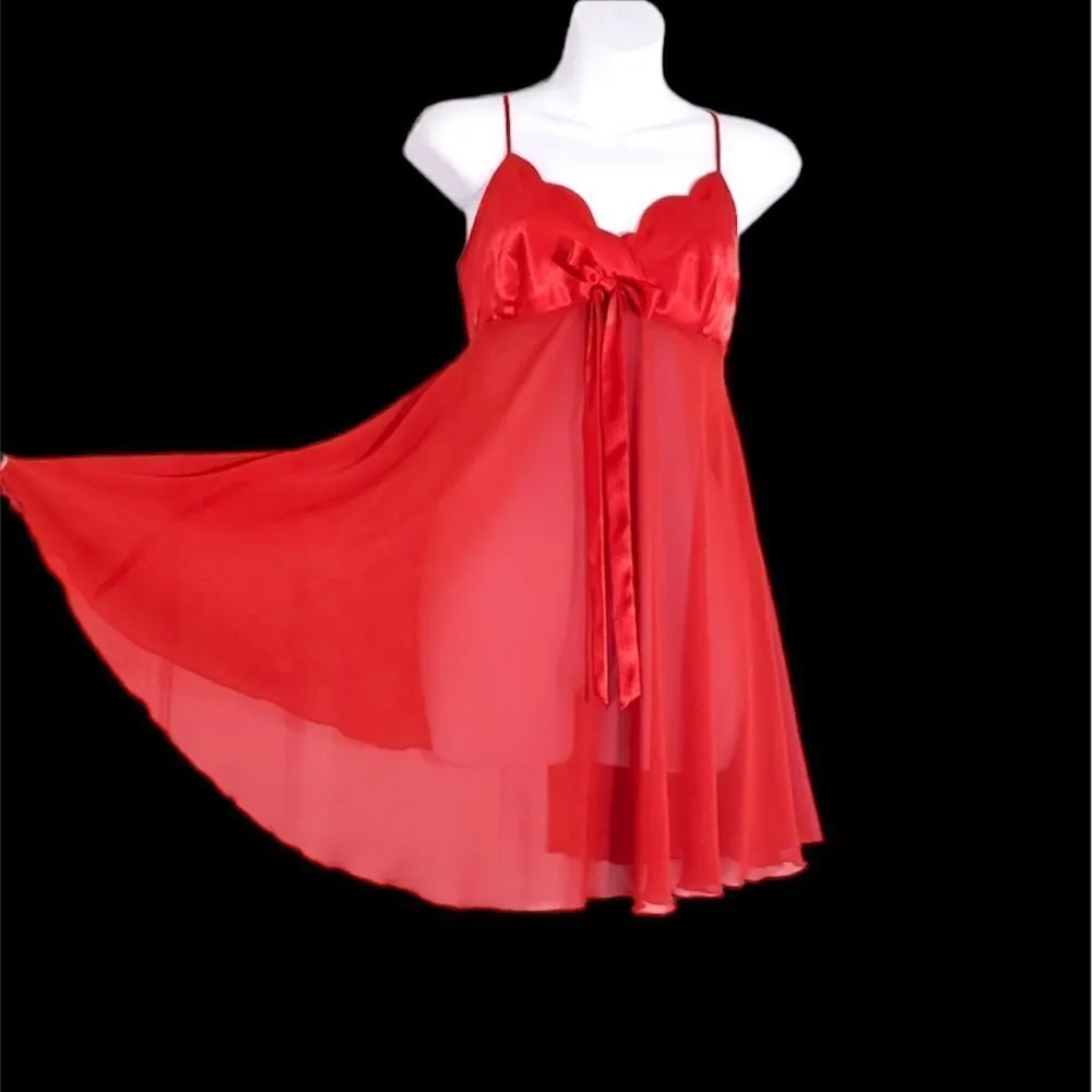Victoria's Secret Babydoll Mini Slip Dress Sheer Sexy Fairy Red Medium - Image 5